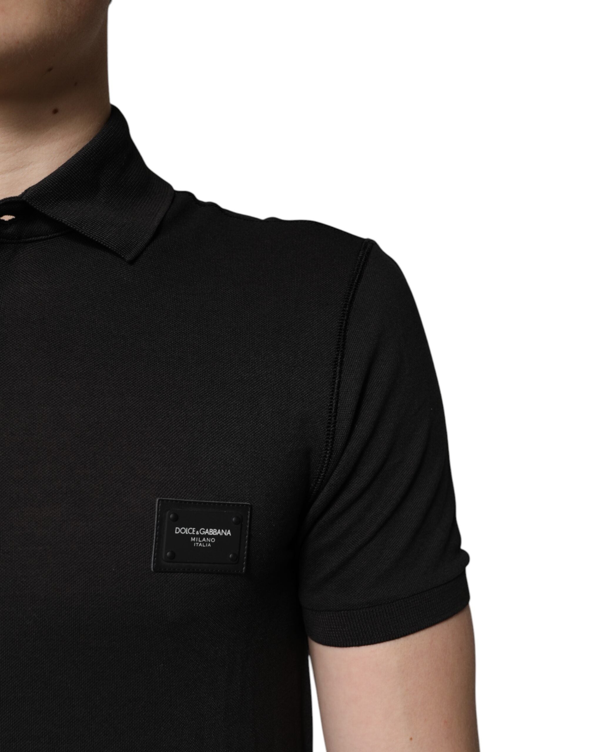Dolce & Gabbana Dunkelgraues Poloshirt aus Baumwolle mit Logo-Plakette für Herren