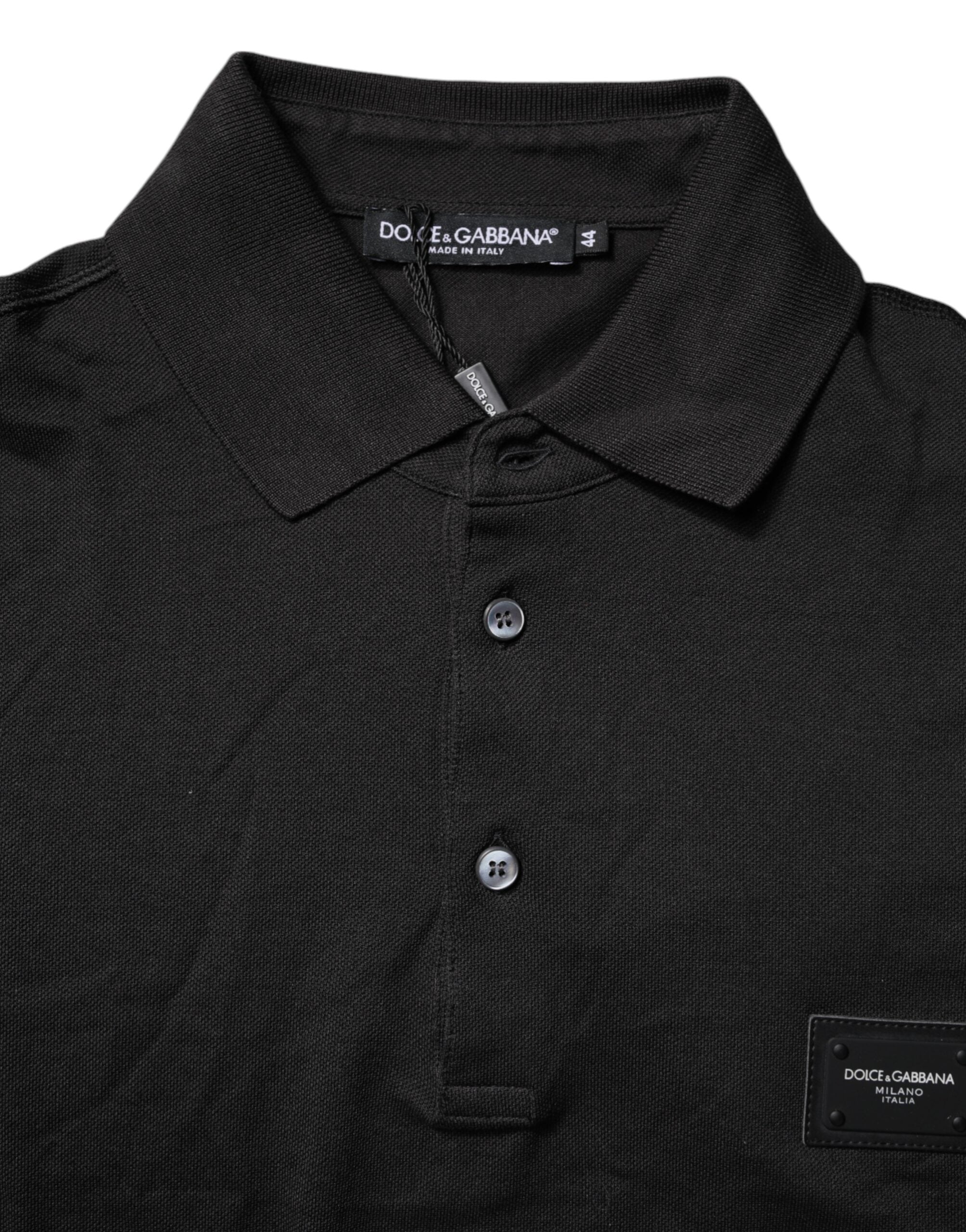 Dolce & Gabbana Dunkelgraues Poloshirt aus Baumwolle mit Logo-Plakette für Herren