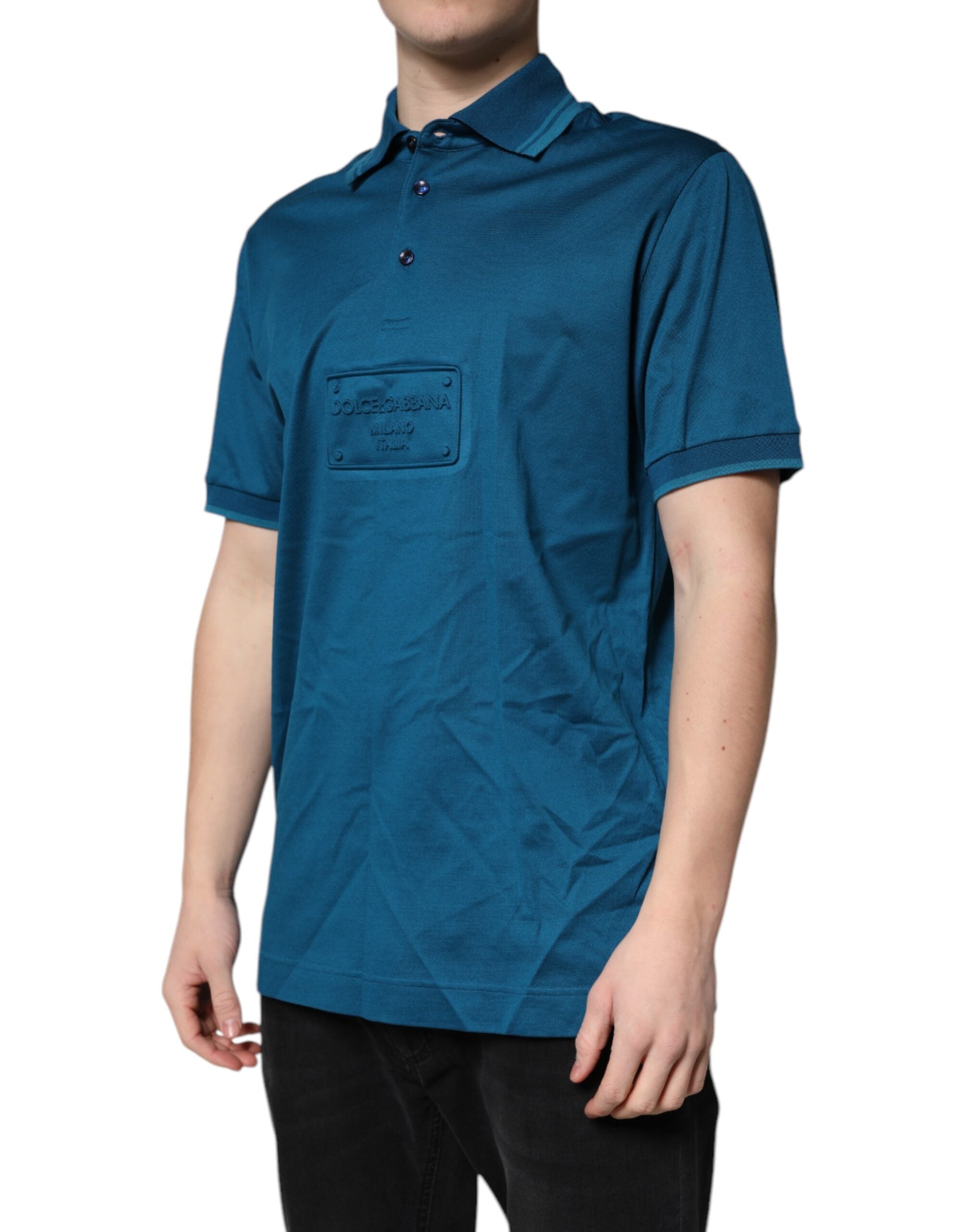Dolce & Gabbana Blaues Poloshirt aus Baumwolle mit Logo für Herren