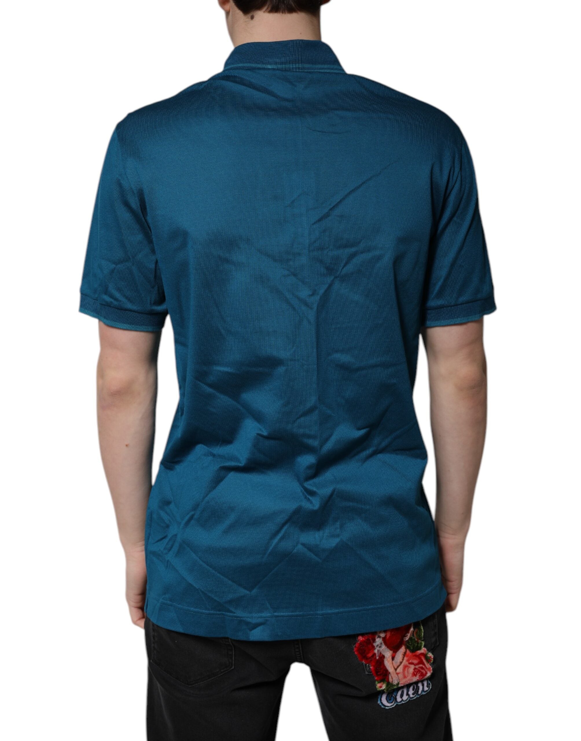 Dolce & Gabbana Blaues Poloshirt aus Baumwolle mit Logo für Herren