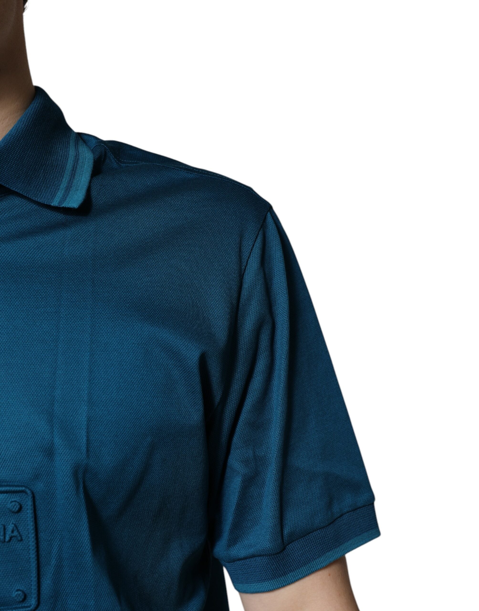 Dolce & Gabbana Blaues Poloshirt aus Baumwolle mit Logo für Herren