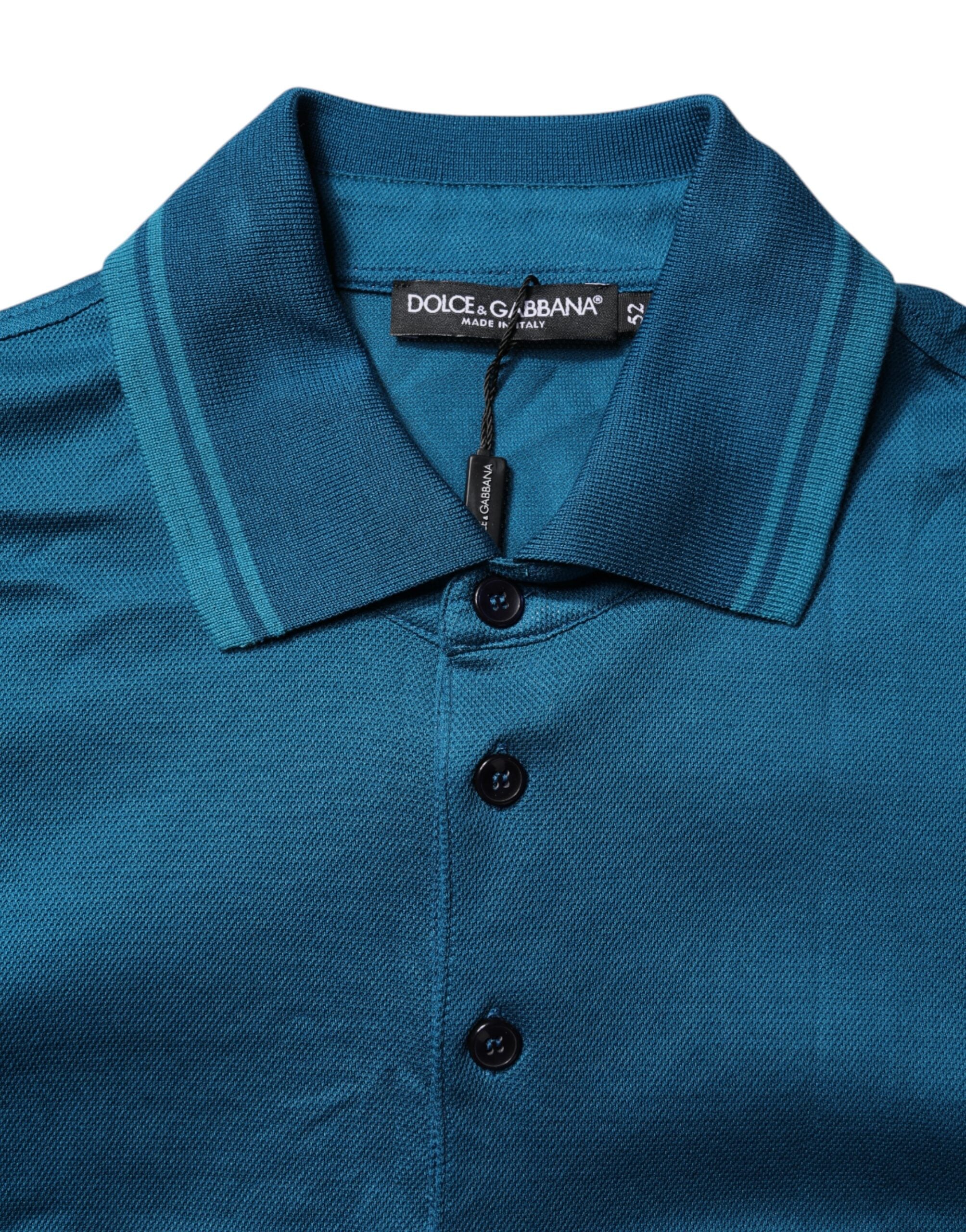 Dolce & Gabbana Blaues Poloshirt aus Baumwolle mit Logo für Herren