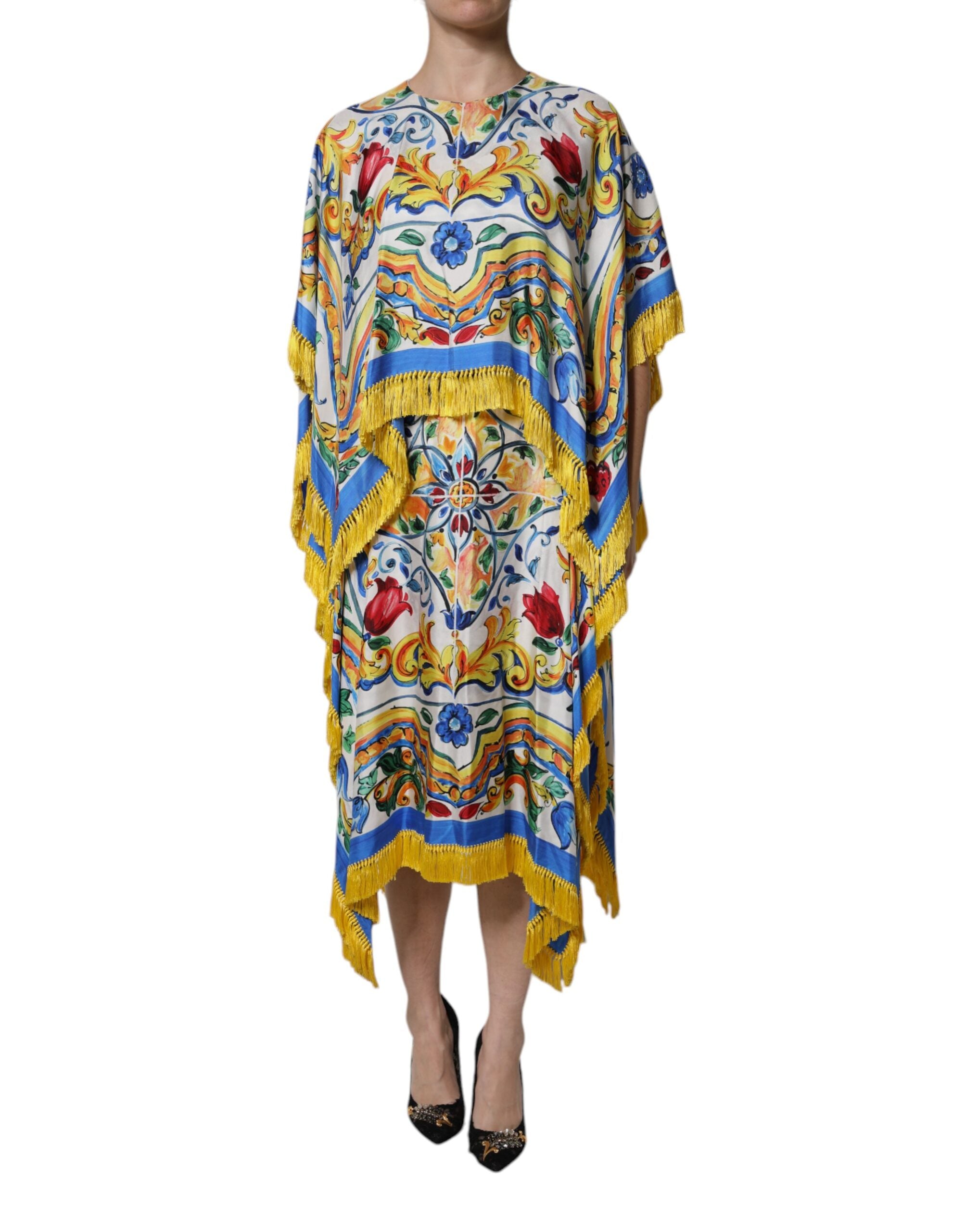 Rochie maxi Dolce & Gabbana cu mâneci scurte și imprimeu kaftan Majolic multicolor