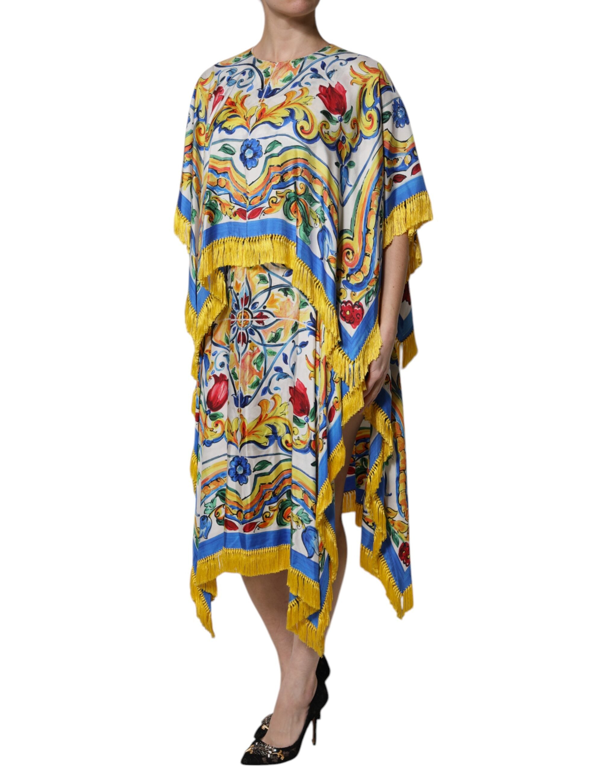 Rochie maxi Dolce & Gabbana cu mâneci scurte și imprimeu kaftan Majolic multicolor