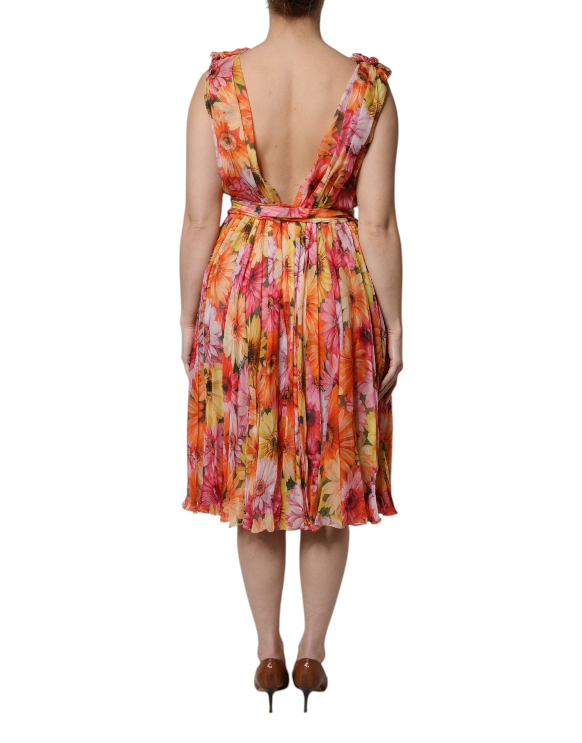 Rochie Dolce & Gabbana din șifon cu decolteu în V și mătase florală multicoloră