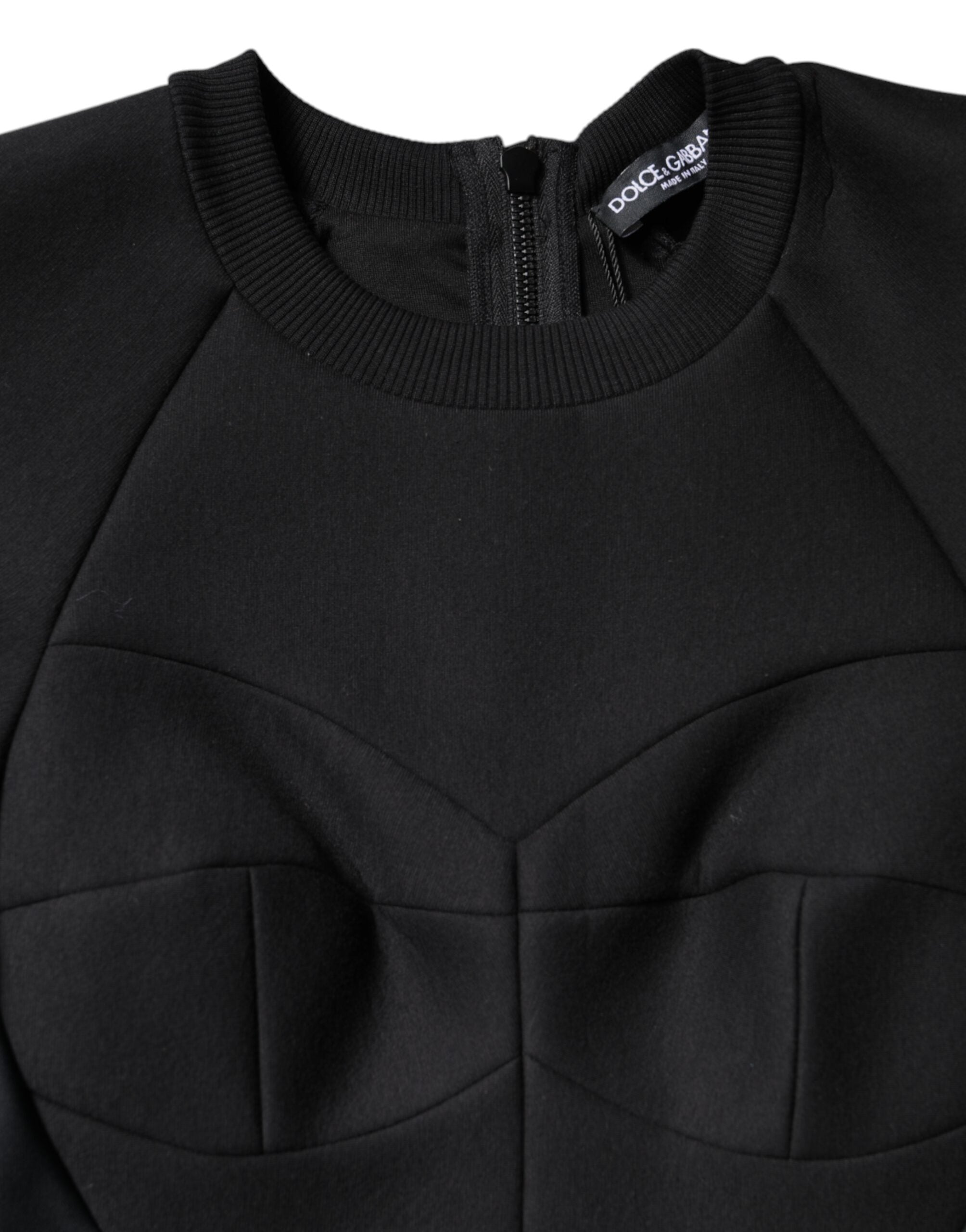 Rochie mini Dolce & Gabbana neagră din bumbac, cu mâneci lungi și linie A