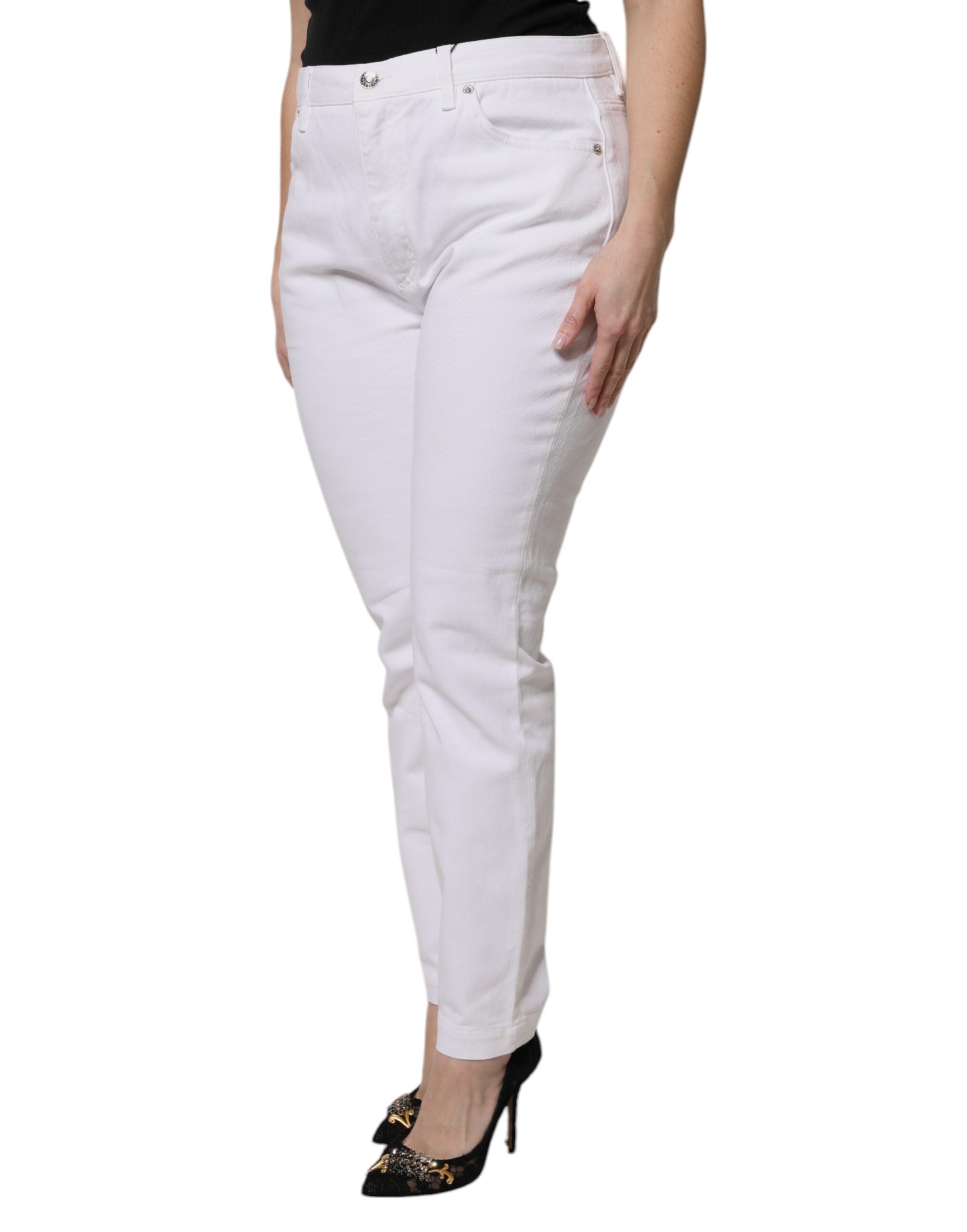 Dolce & Gabbana – Weiße Skinny-Jeans aus Baumwolle mit mittlerer Taille