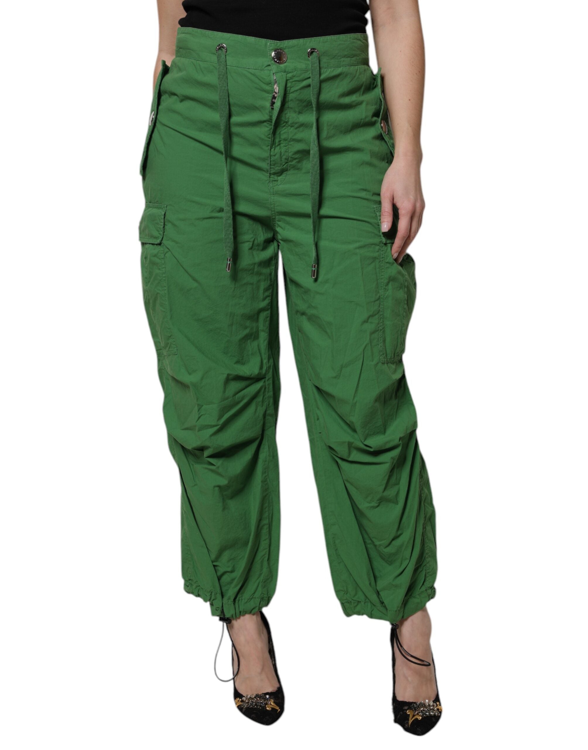 Dolce & Gabbana Grüne Cargohose aus Baumwolle mit hoher Taille
