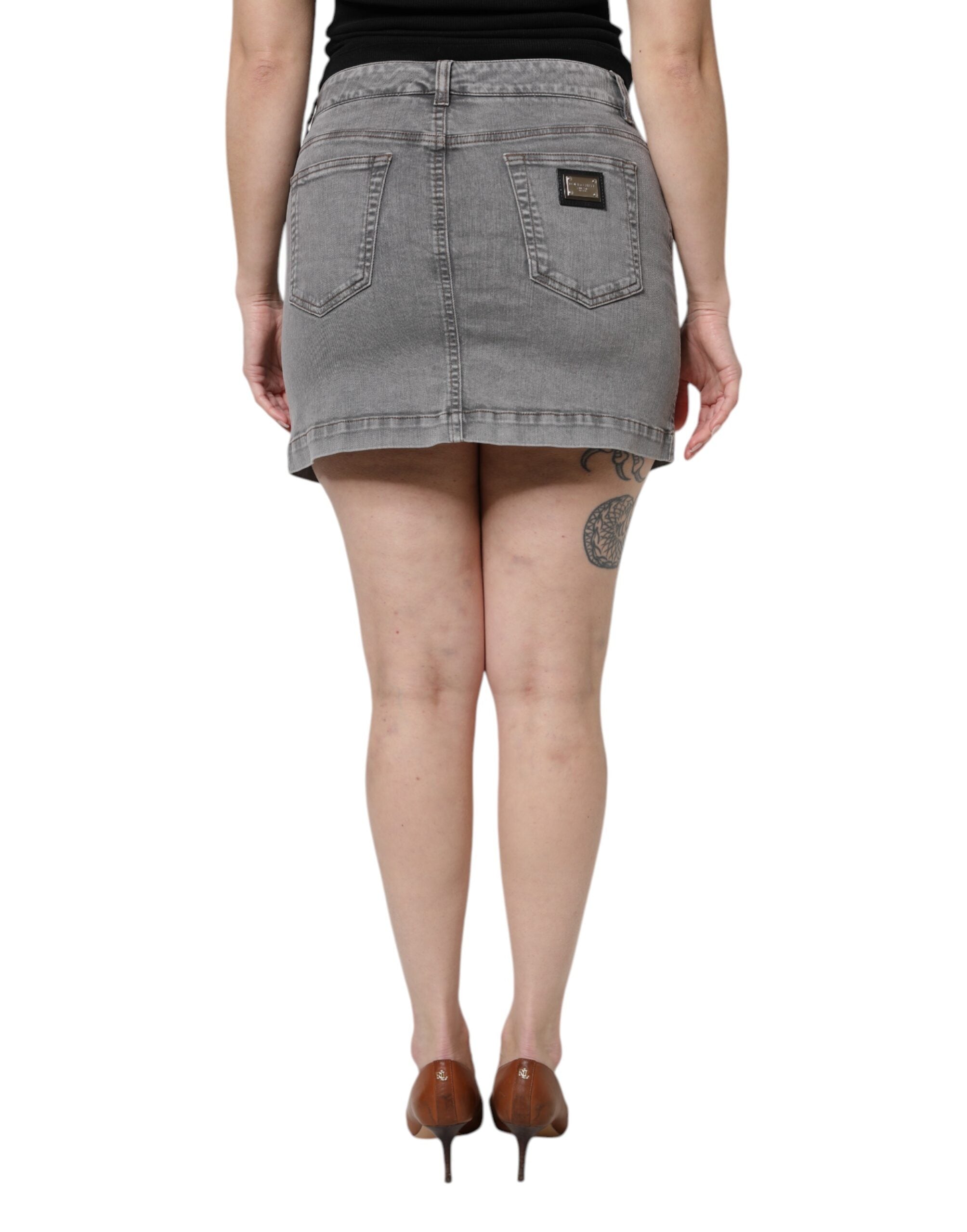 Dolce & Gabbana – Grauer Minirock aus Stretch-Baumwolle mit mittlerer Taille