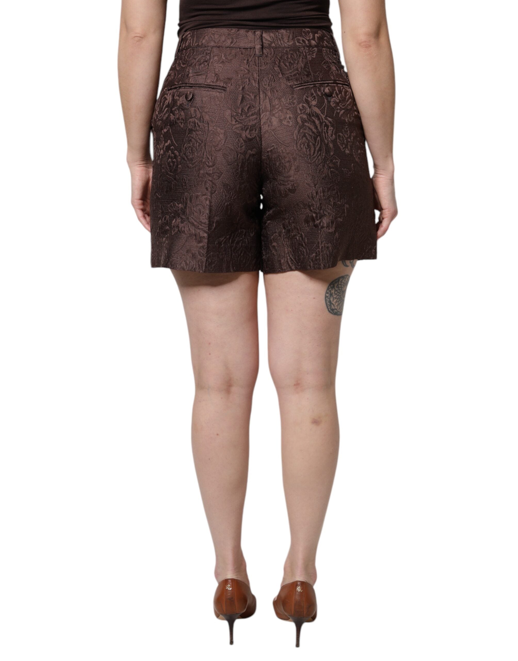 Dolce & Gabbana – Braune Minishorts aus geblümtem Brokat mit mittlerer Taille