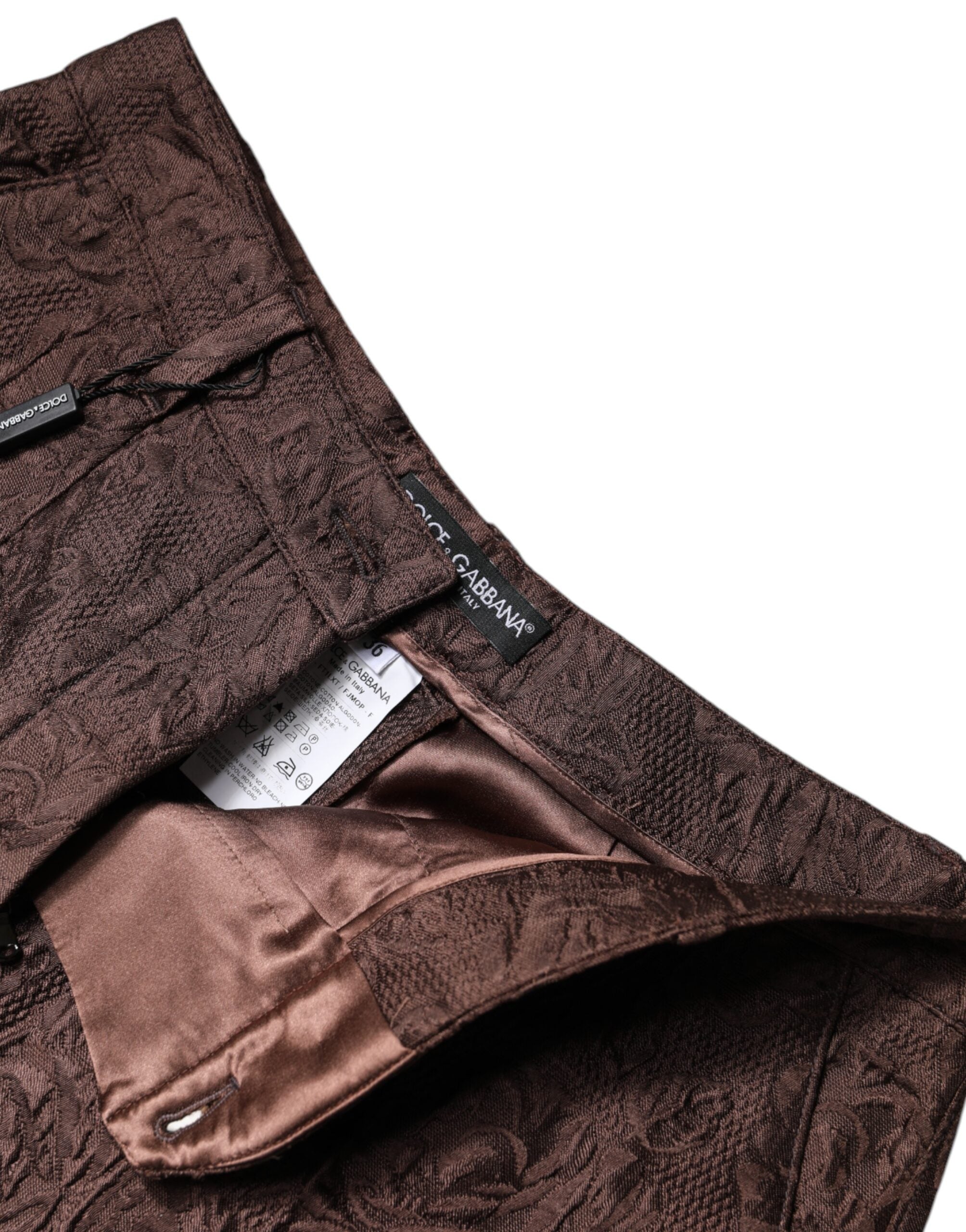 Dolce & Gabbana – Braune Minishorts aus geblümtem Brokat mit mittlerer Taille