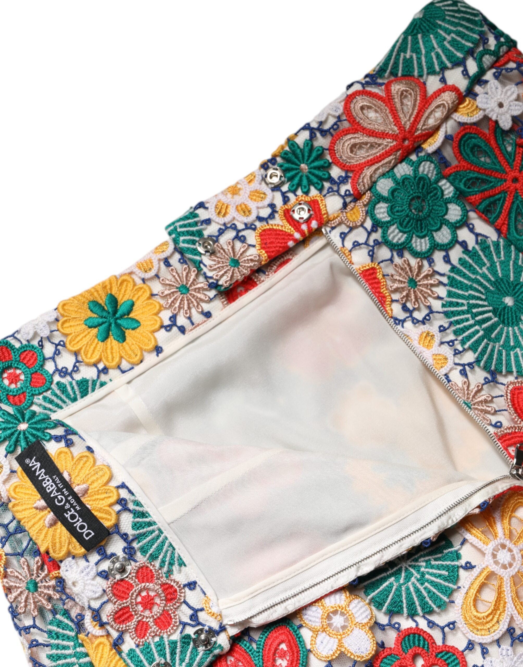 Dolce & Gabbana Mehrfarbiger Minirock mit hoher Taille und Blumenspitze