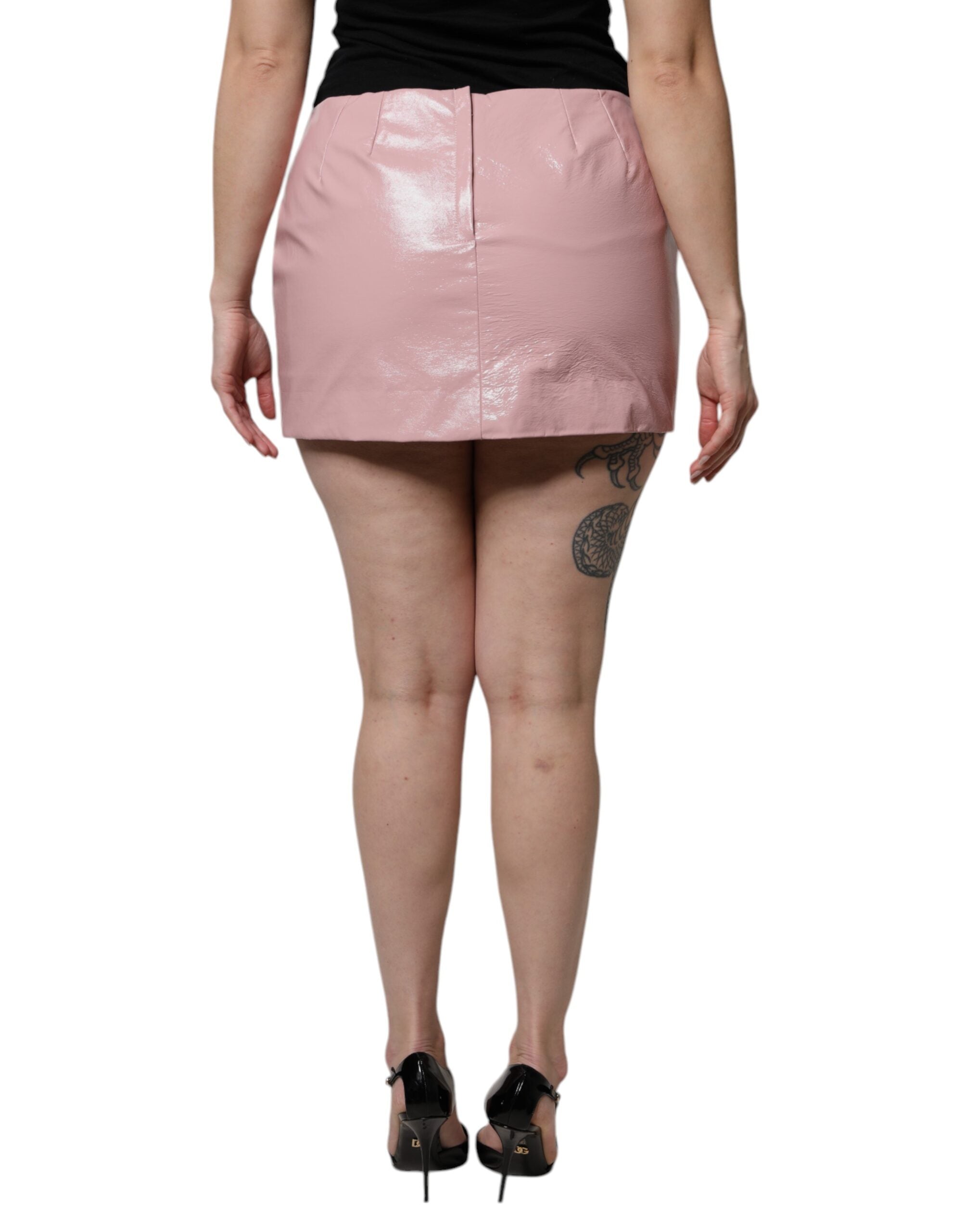 Dolce & Gabbana – Minirock aus glänzend rosa Baumwolle mit hoher Taille