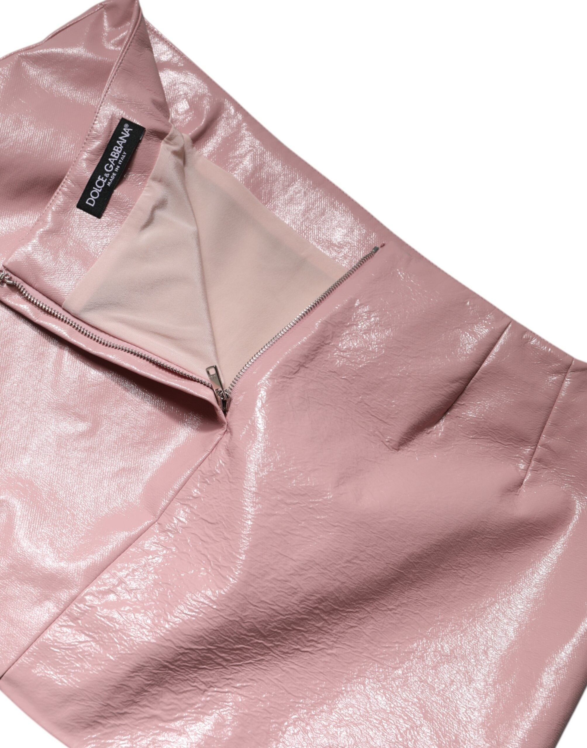 Dolce & Gabbana – Minirock aus glänzend rosa Baumwolle mit hoher Taille