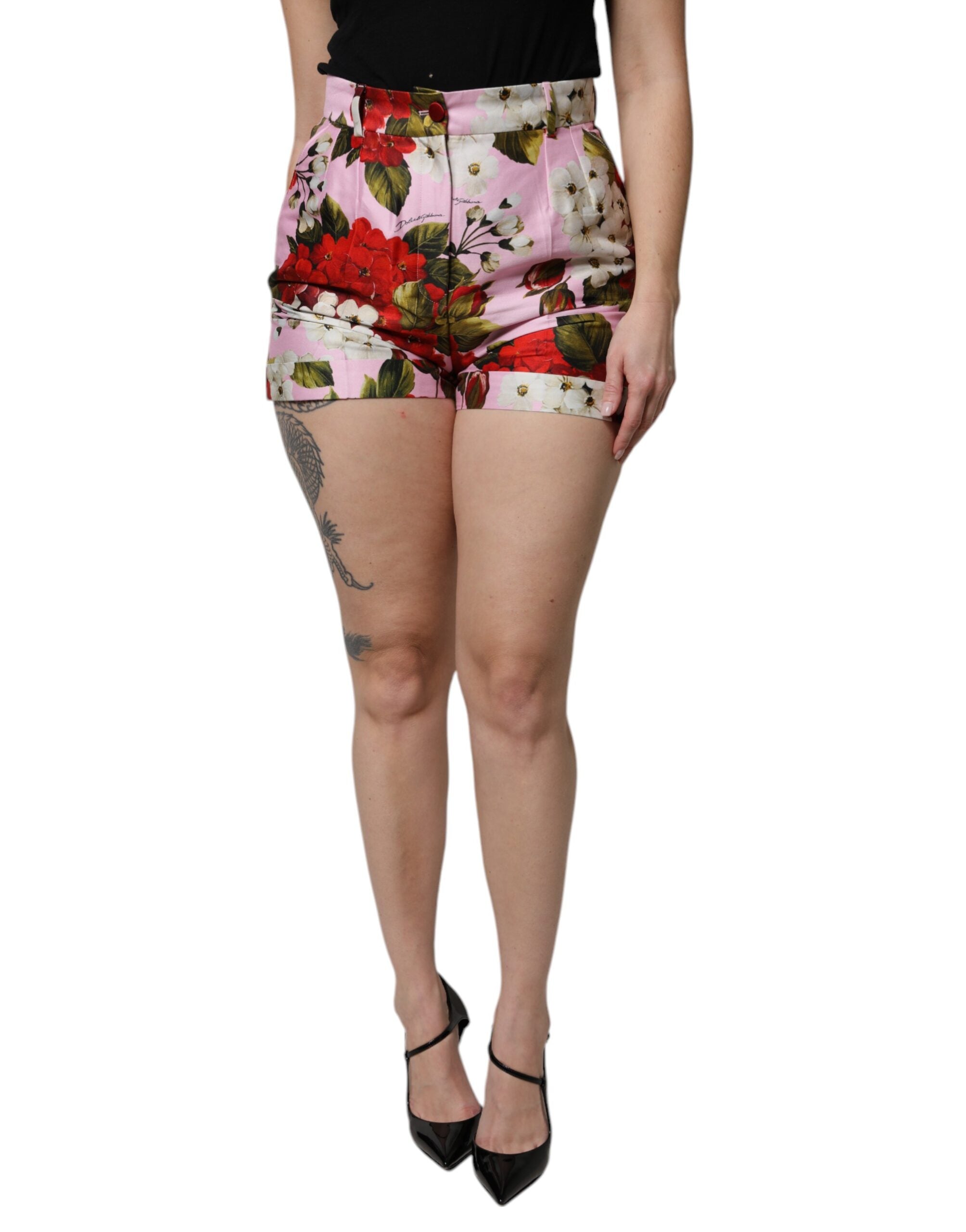 Dolce & Gabbana Pantaloni scurți cu talie înaltă și imprimeu floral roz