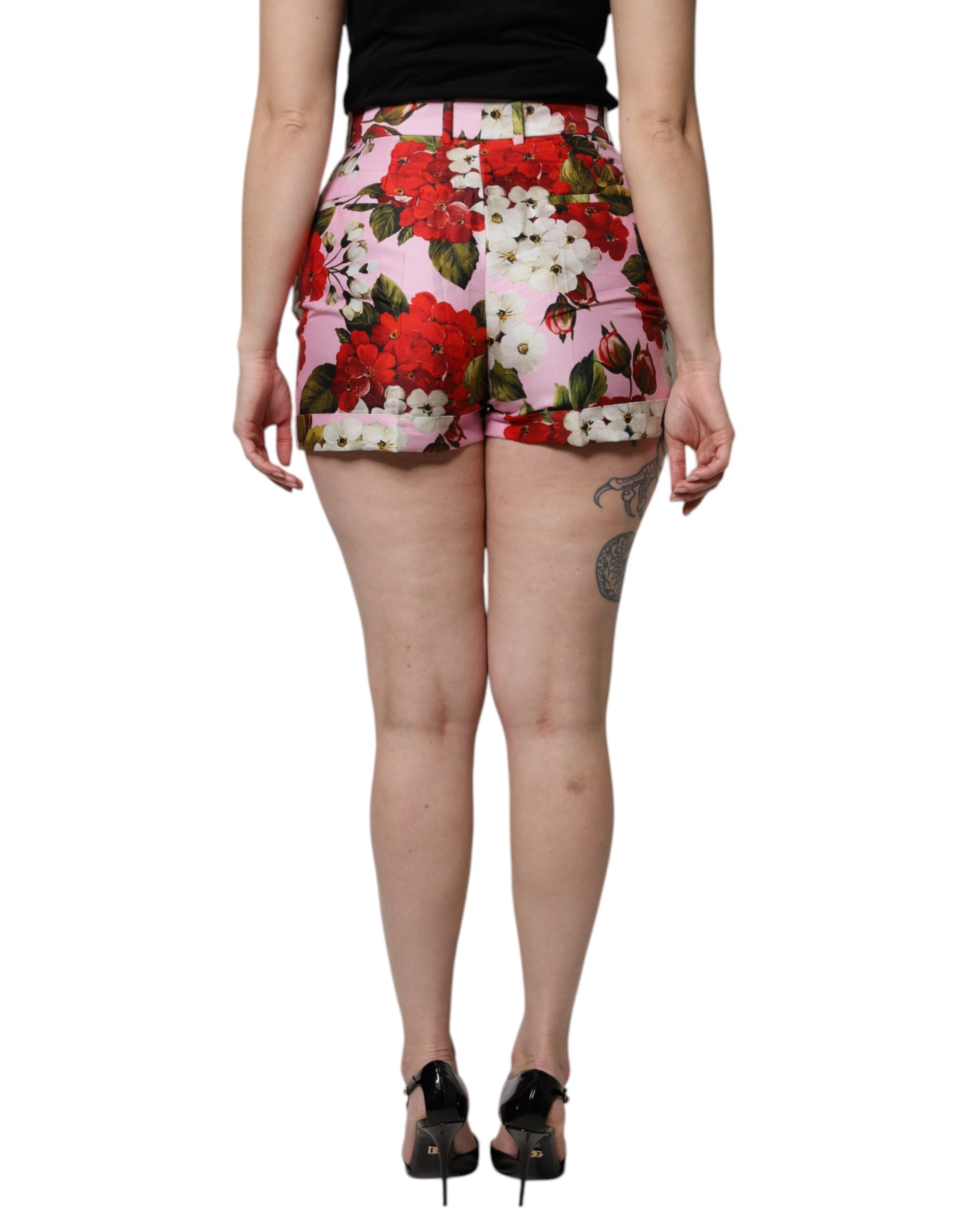 Dolce & Gabbana Pantaloni scurți cu talie înaltă și imprimeu floral roz