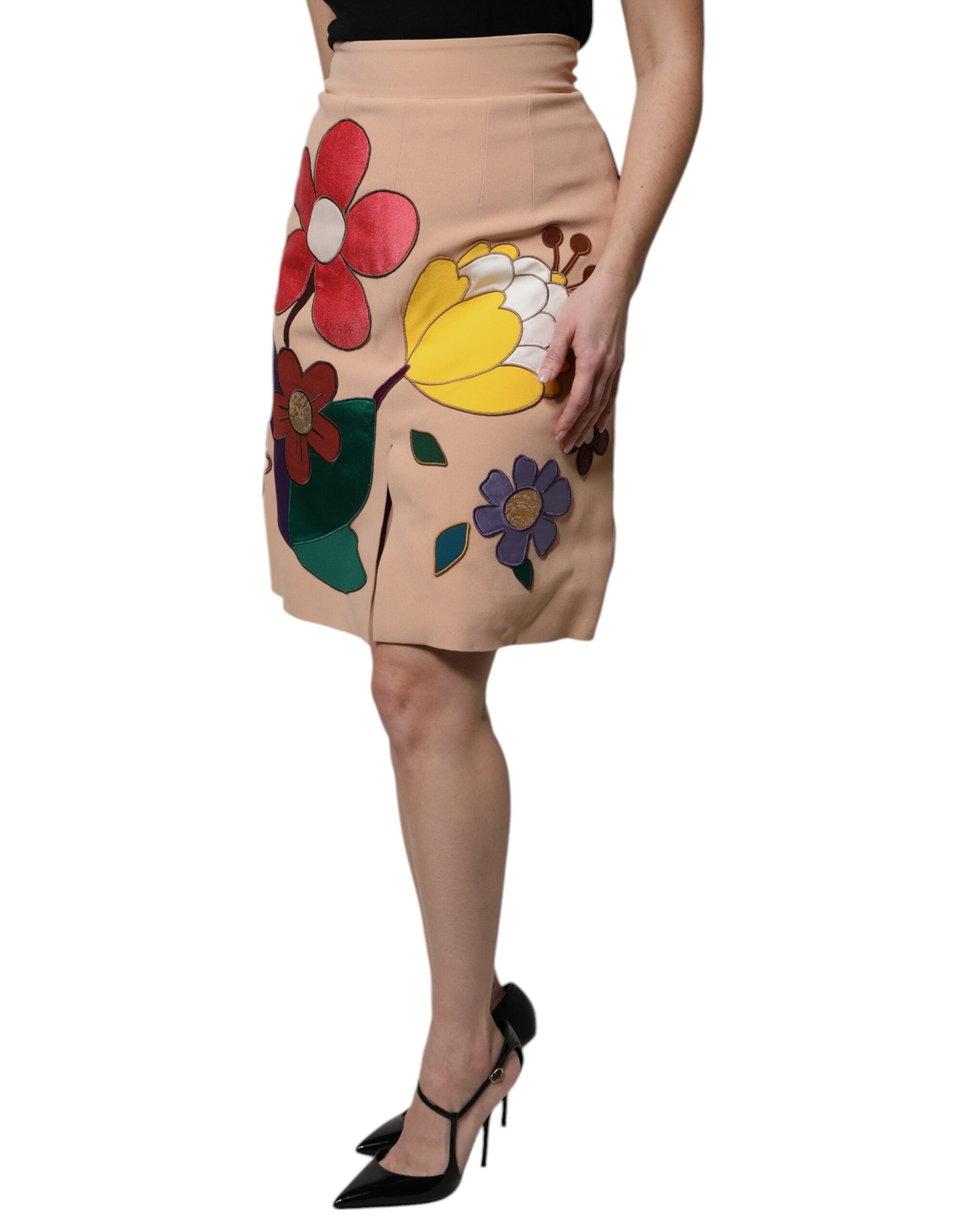 Dolce & Gabbana Beige geblümter Bleistiftrock mit hoher Taille
