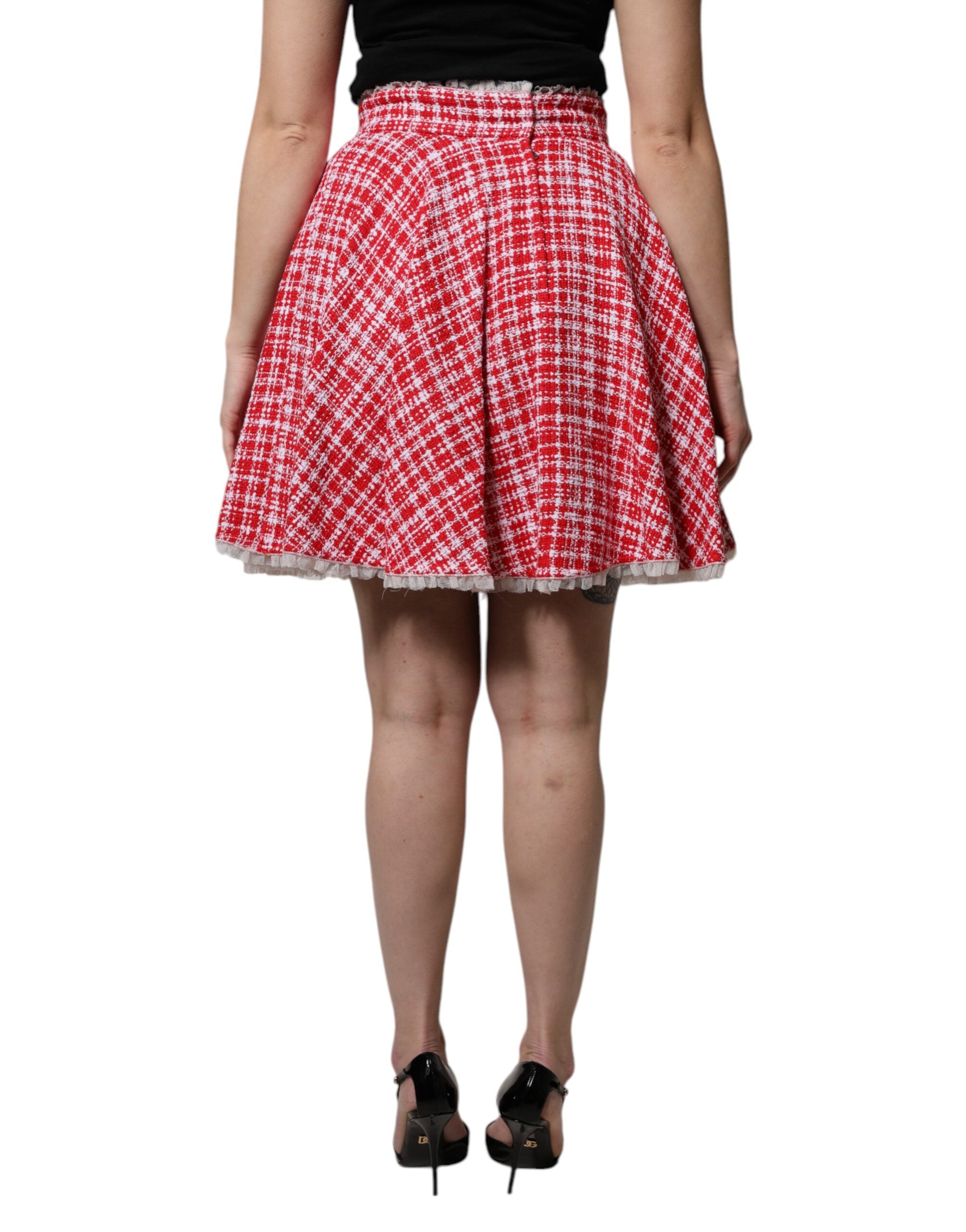Dolce & Gabbana – Rot-weißer A-Linien-Rock mit hoher Taille über dem Knie