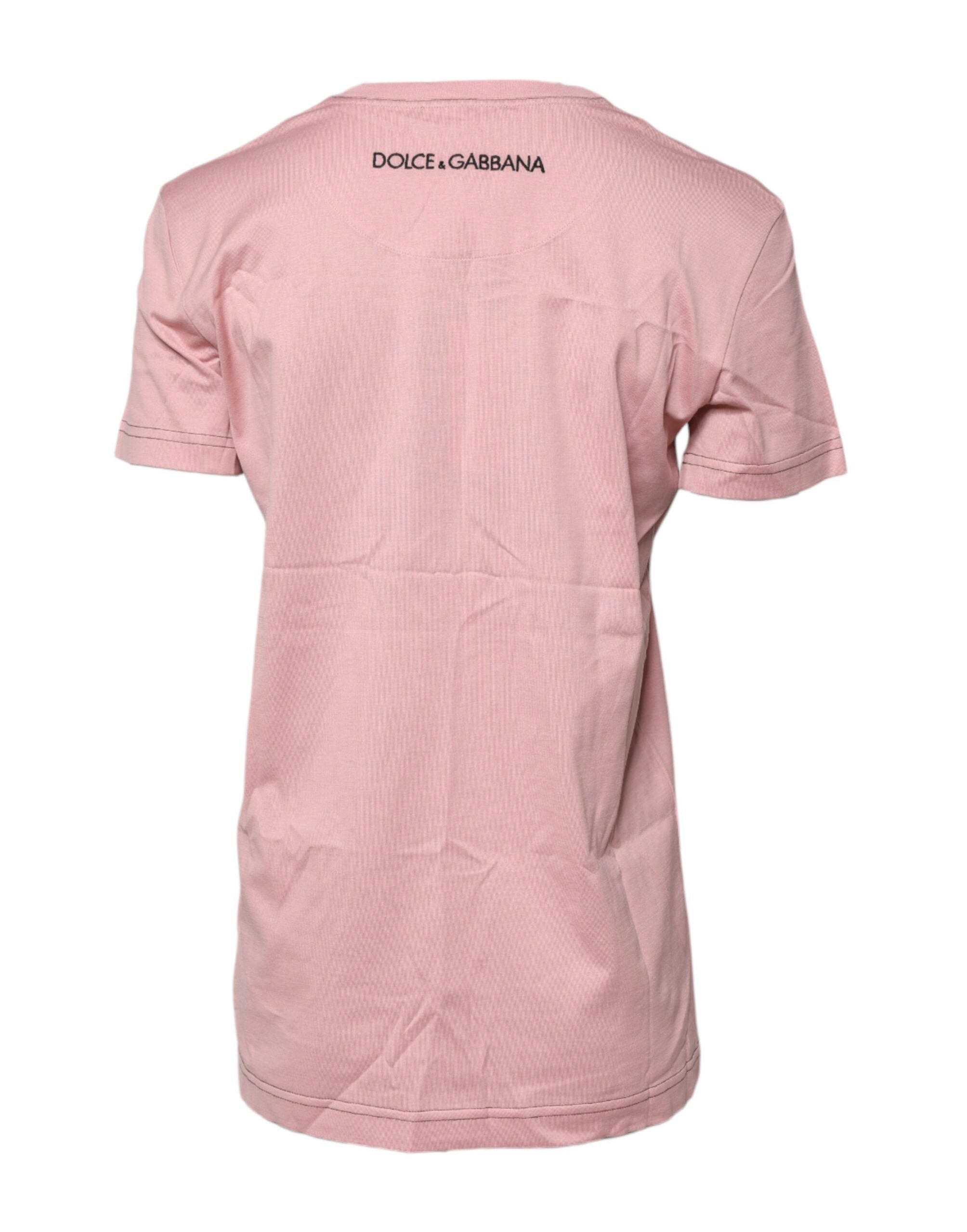Dolce & Gabbana – Rosa Baumwoll-T-Shirt mit Rundhalsausschnitt und Logo-Print