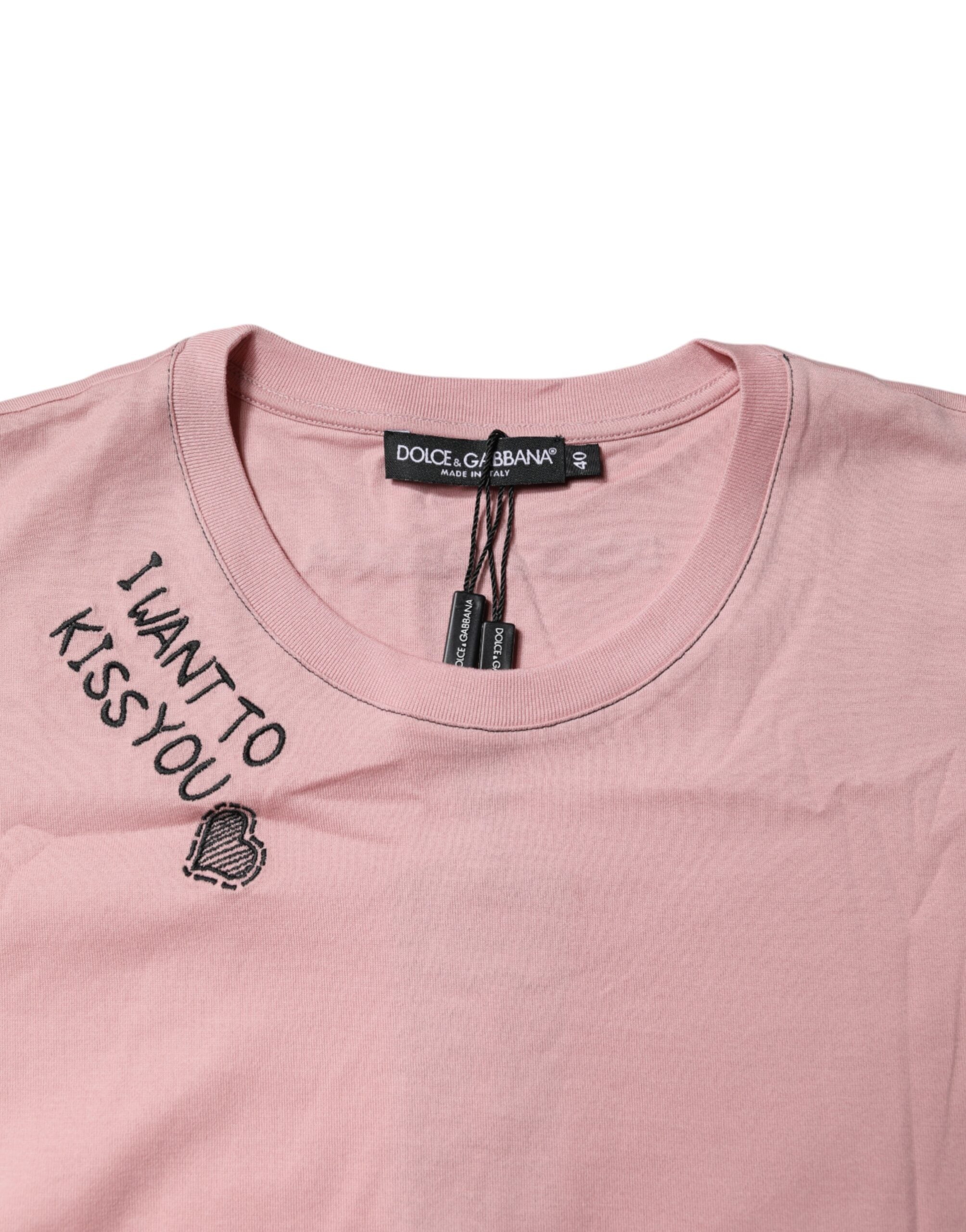 Dolce & Gabbana – Rosa Baumwoll-T-Shirt mit Rundhalsausschnitt und Logo-Print