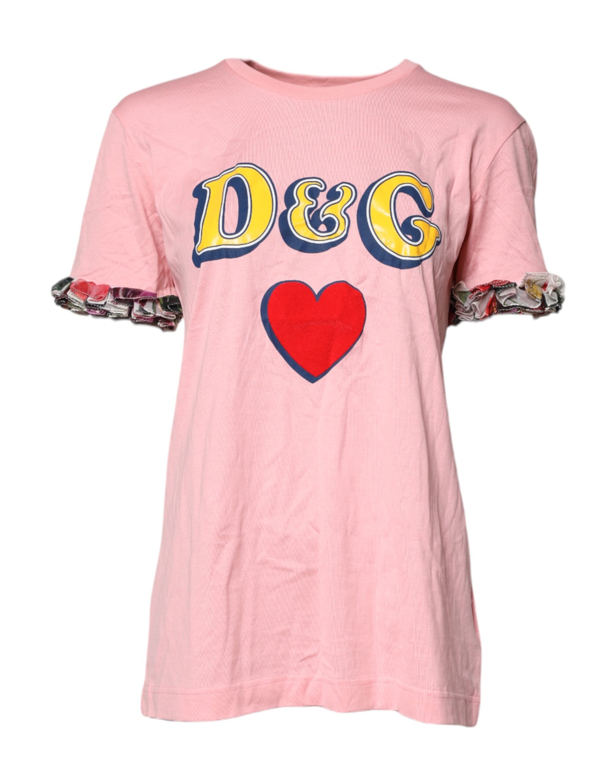 Dolce & Gabbana – Rosa T-Shirt aus Baumwolle mit Rundhalsausschnitt und Logo-Print