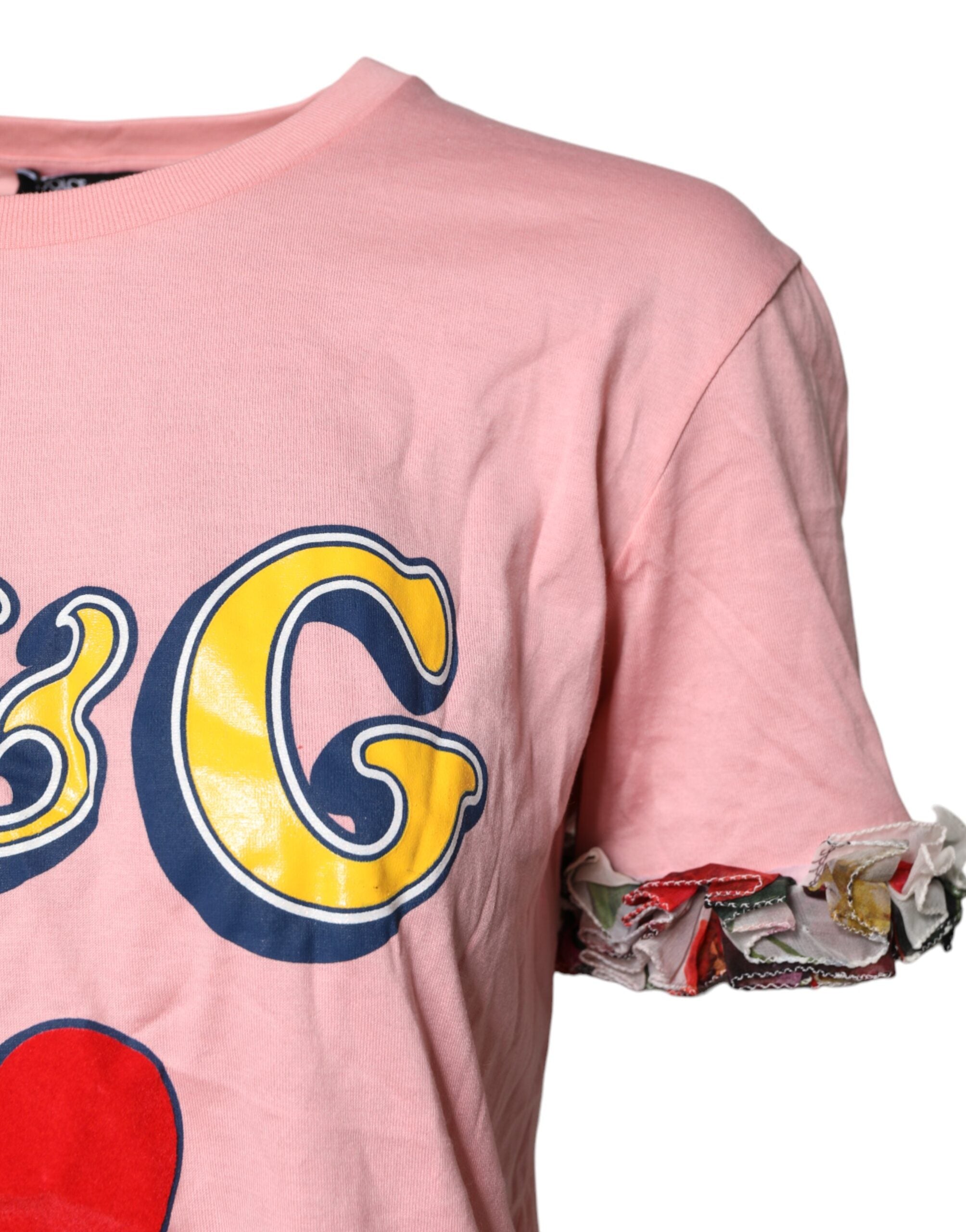 Dolce & Gabbana – Rosa T-Shirt aus Baumwolle mit Rundhalsausschnitt und Logo-Print