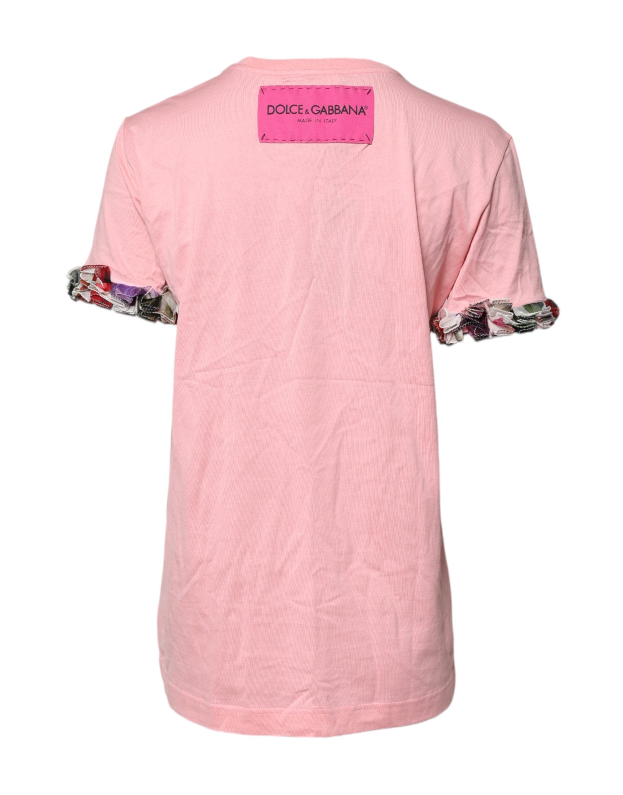 Dolce & Gabbana – Rosa T-Shirt aus Baumwolle mit Rundhalsausschnitt und Logo-Print
