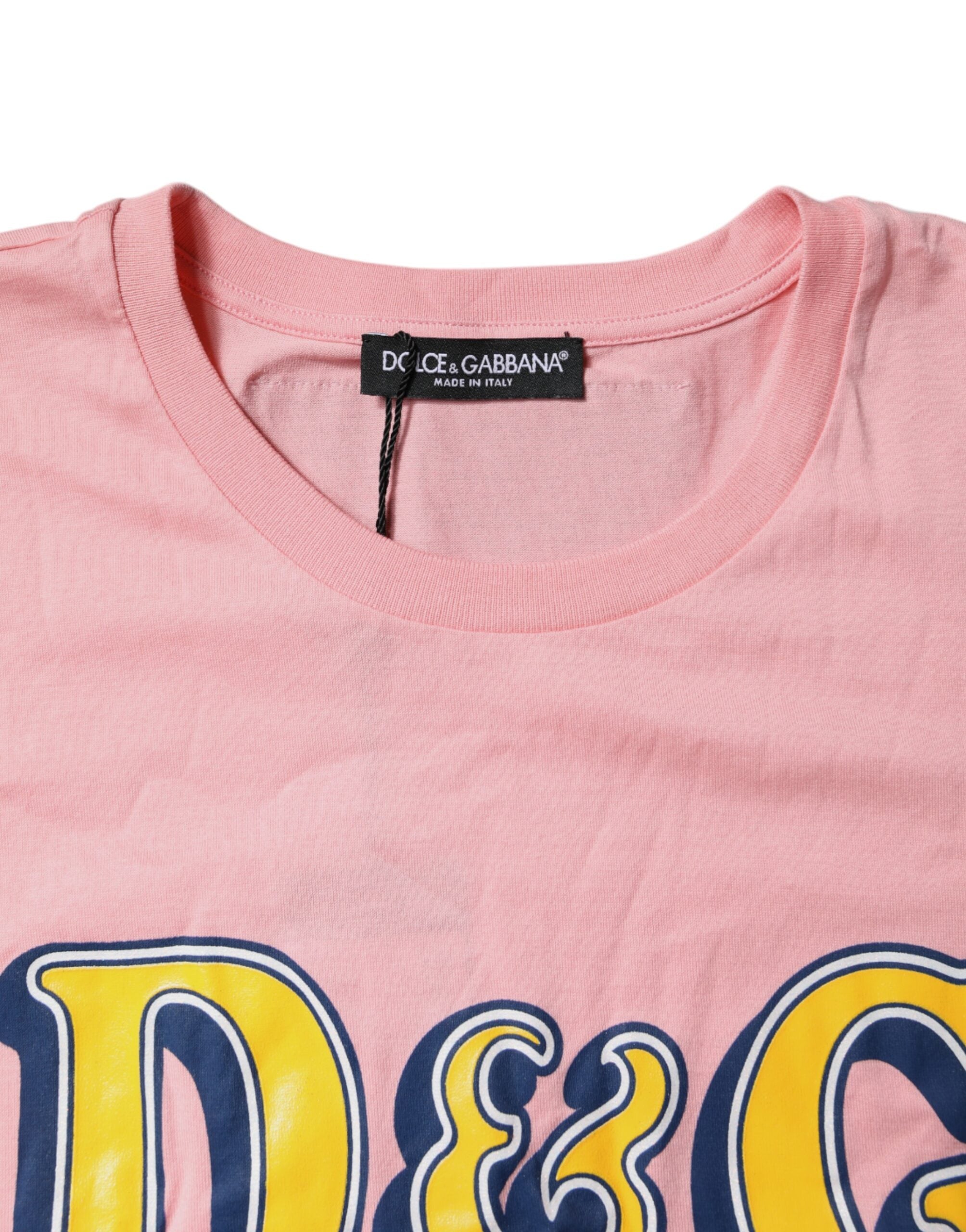 Dolce & Gabbana – Rosa T-Shirt aus Baumwolle mit Rundhalsausschnitt und Logo-Print