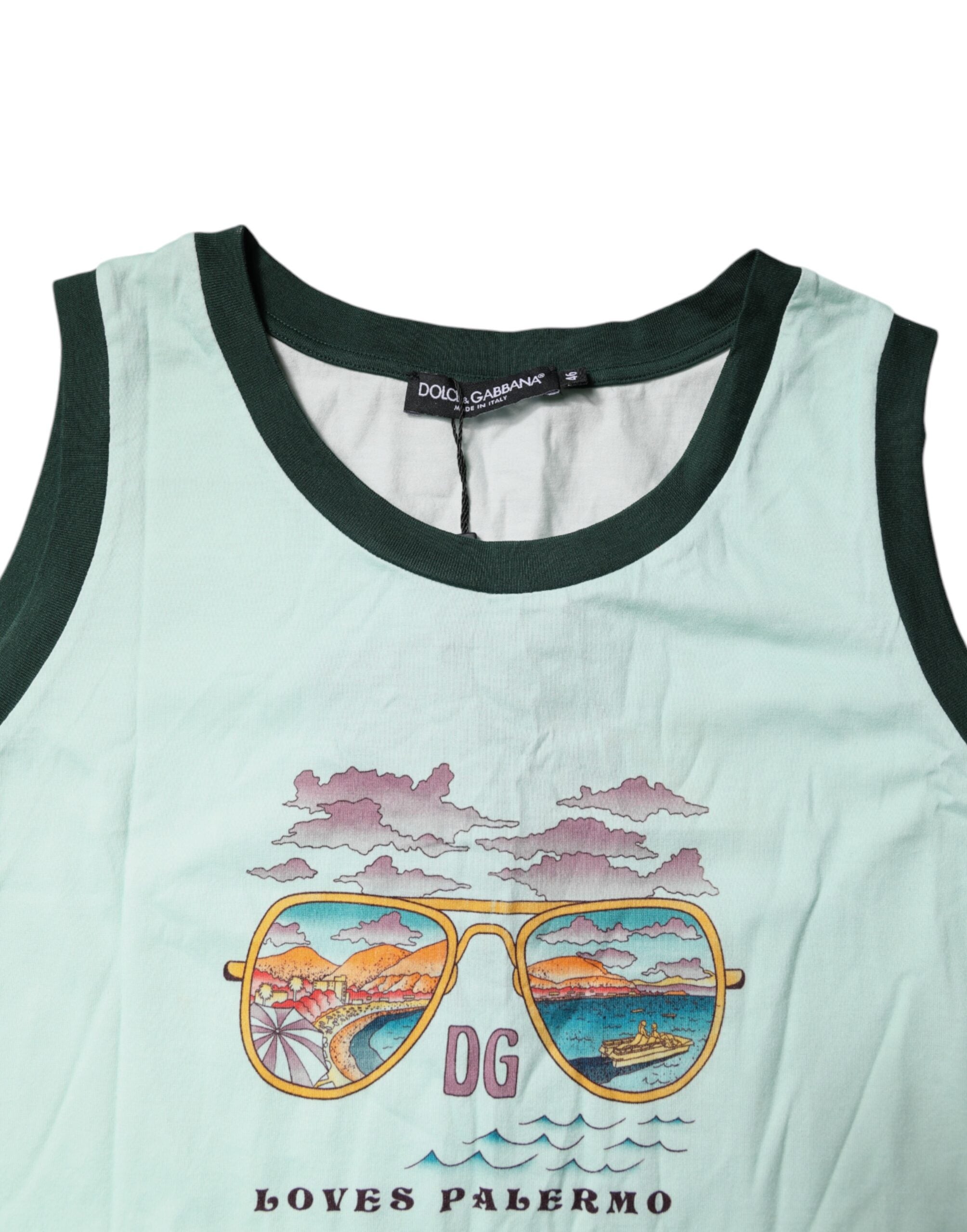 Dolce & Gabbana – Ärmelloses Tank-T-Shirt mit Grafikdruck in Hellgrün