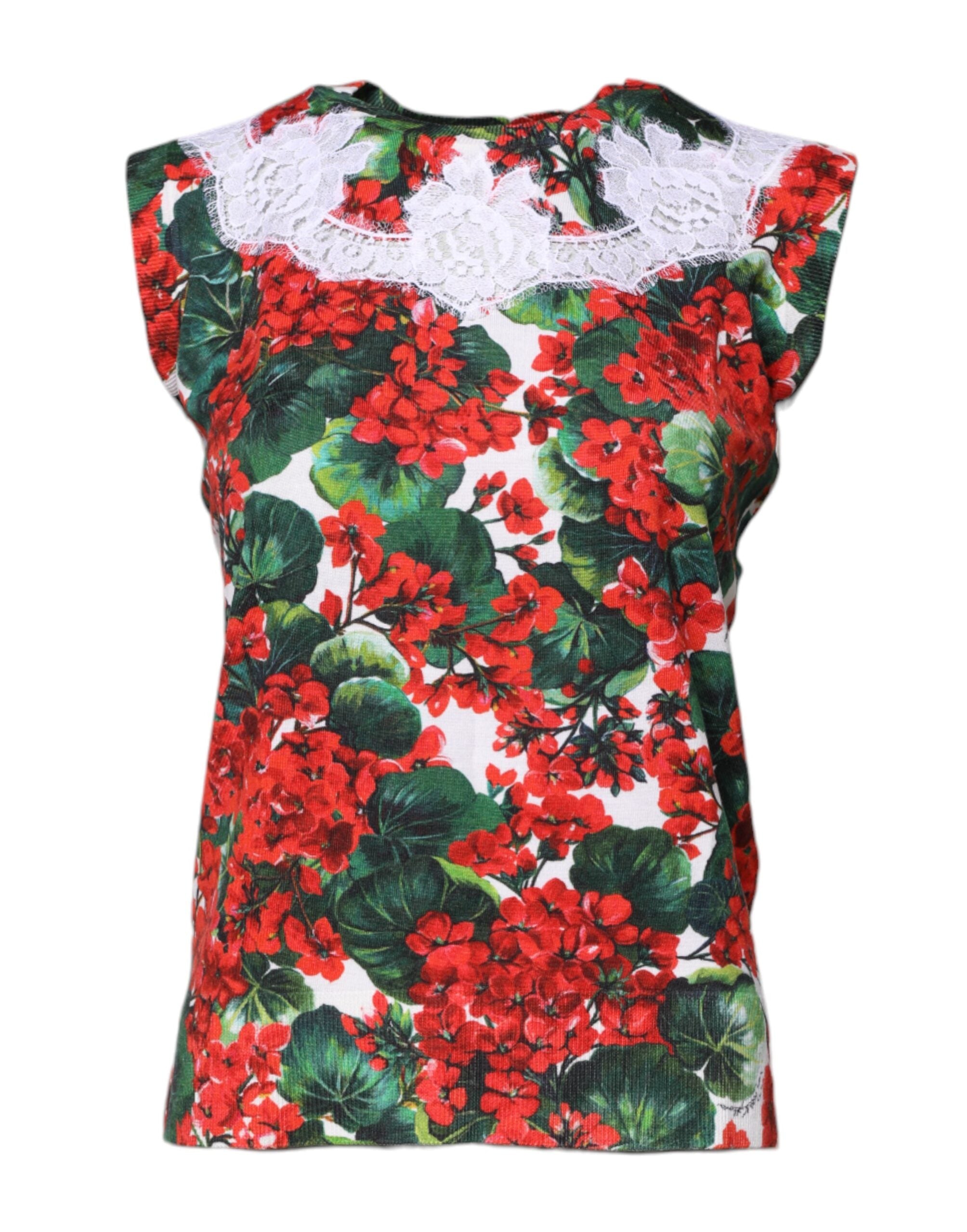 Dolce & Gabbana, mehrfarbiges, ärmelloses Tanktop mit Blumenspitze