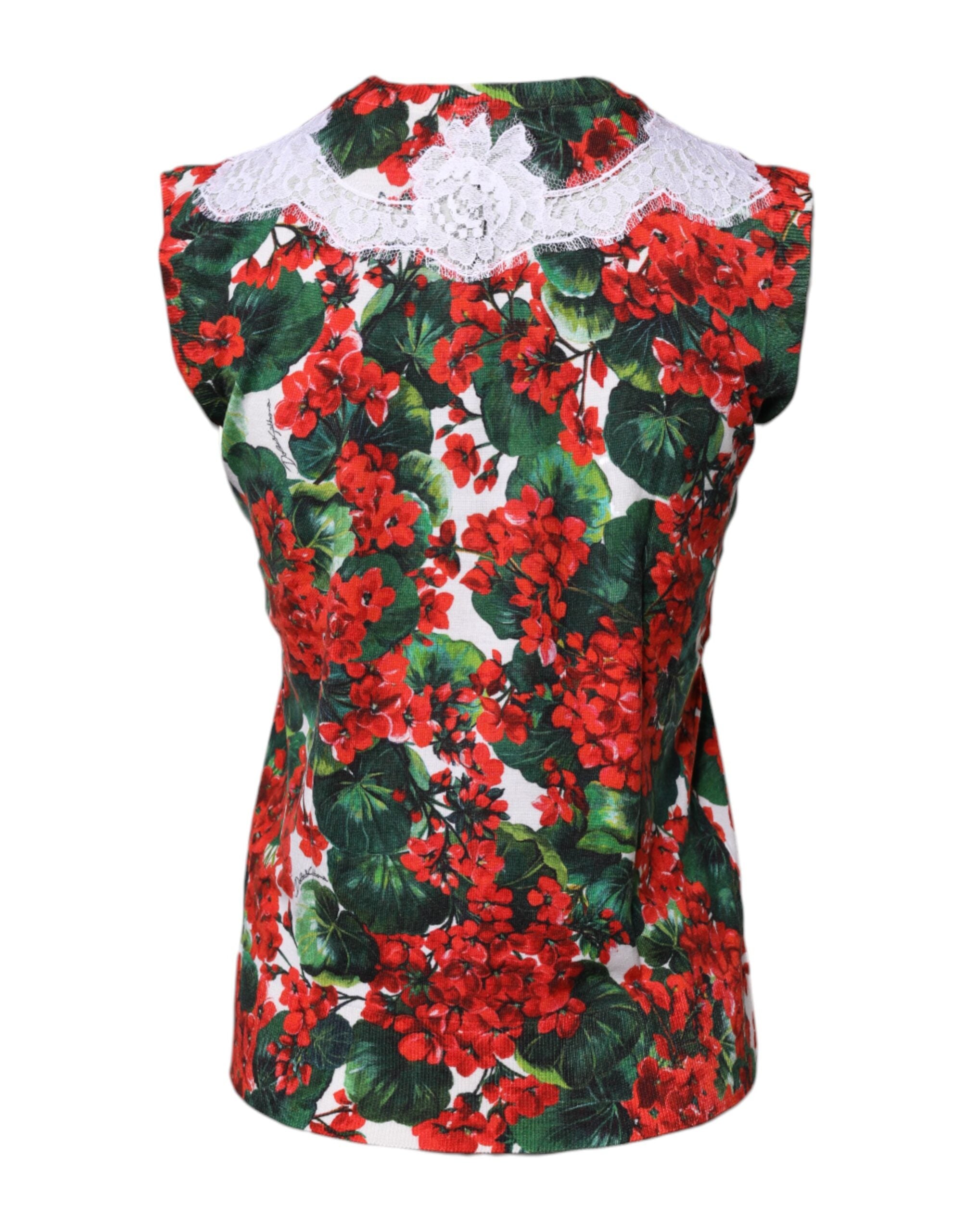 Dolce & Gabbana, mehrfarbiges, ärmelloses Tanktop mit Blumenspitze