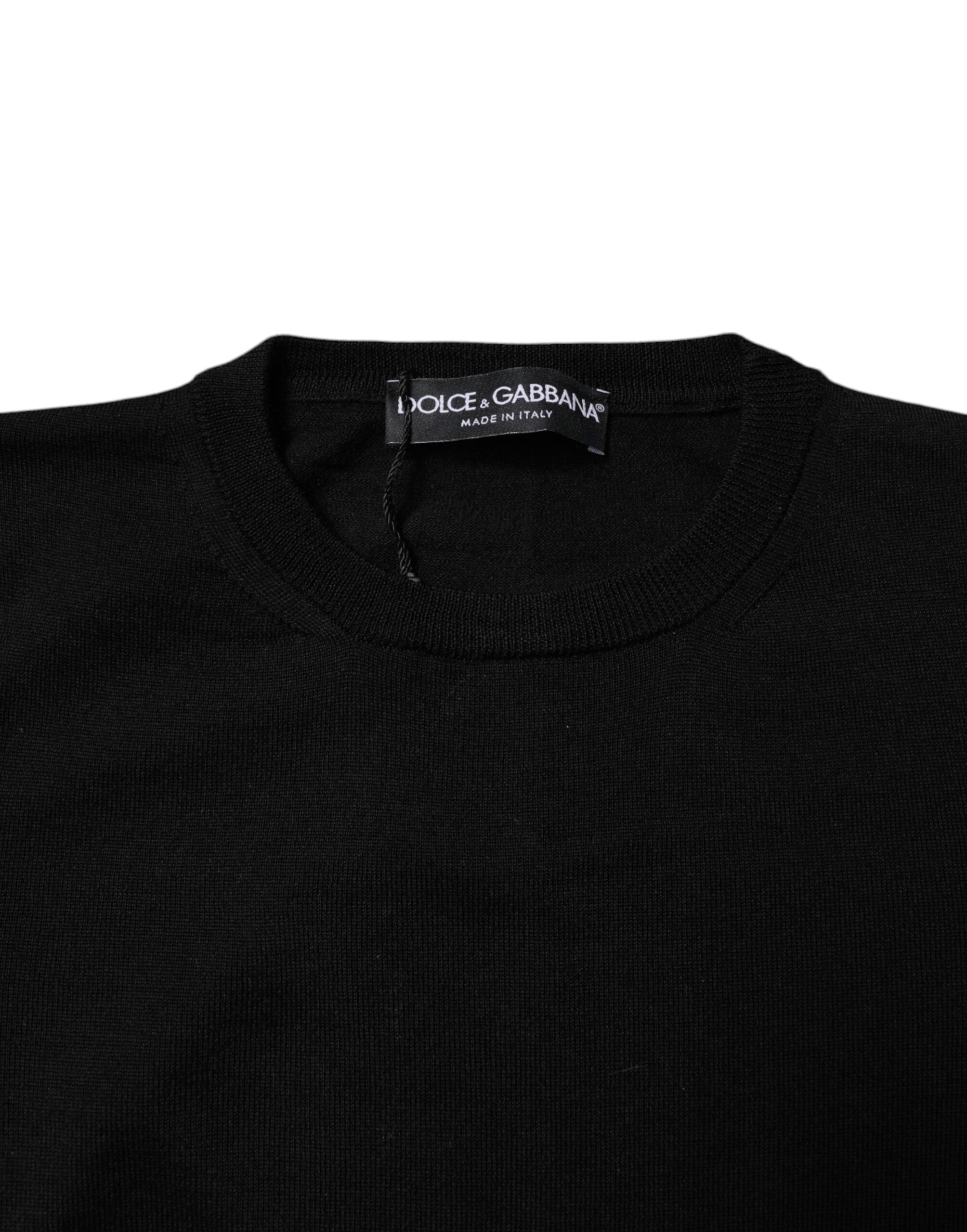 Dolce & Gabbana – Schwarzer Pullover aus Wollstrick mit Rundhalsausschnitt