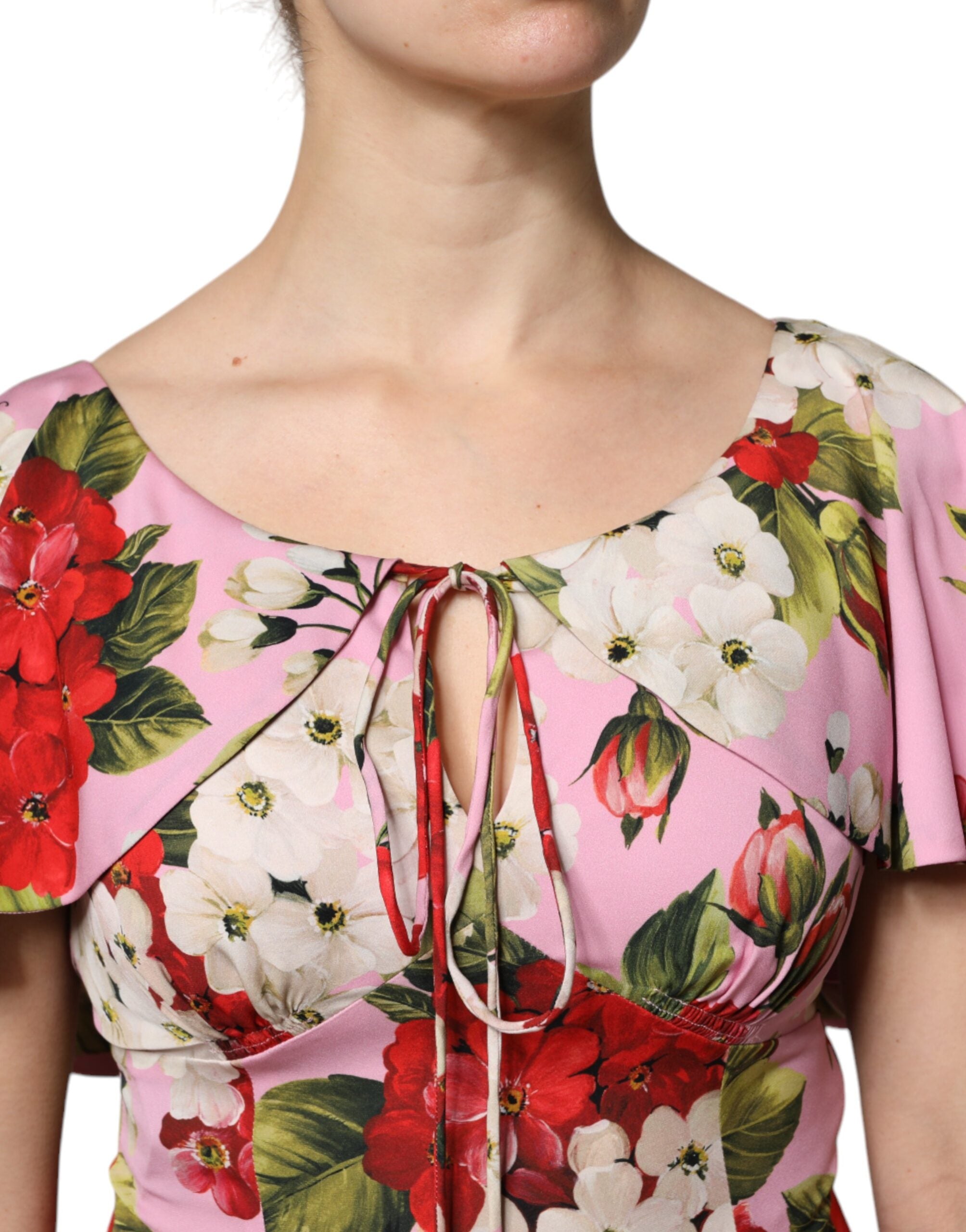 Dolce & Gabbana – Kurzärmliges Blusentop aus Seide mit Blumenmuster in Rosa