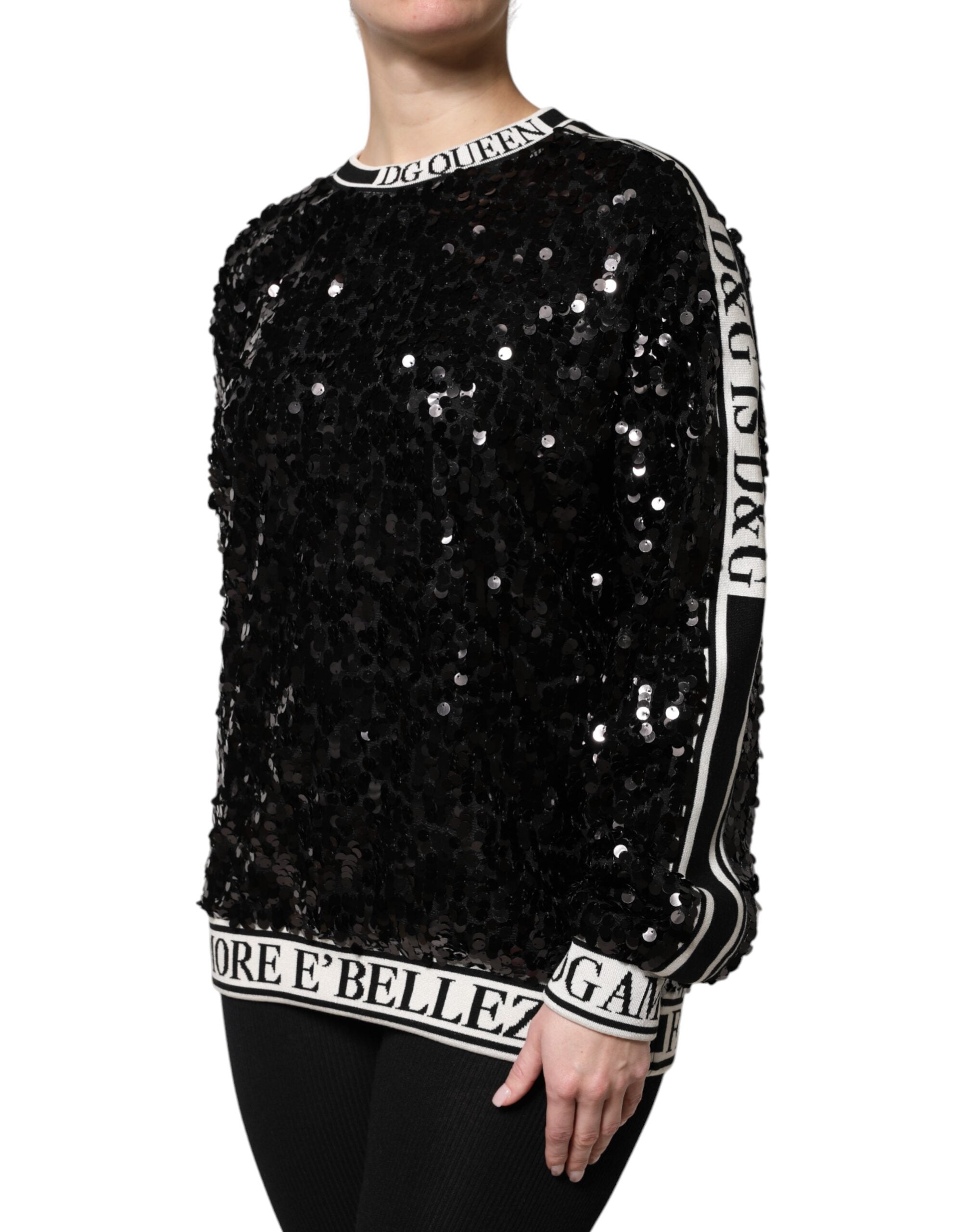 Pulover Dolce & Gabbana negru cu paiete DG Queen