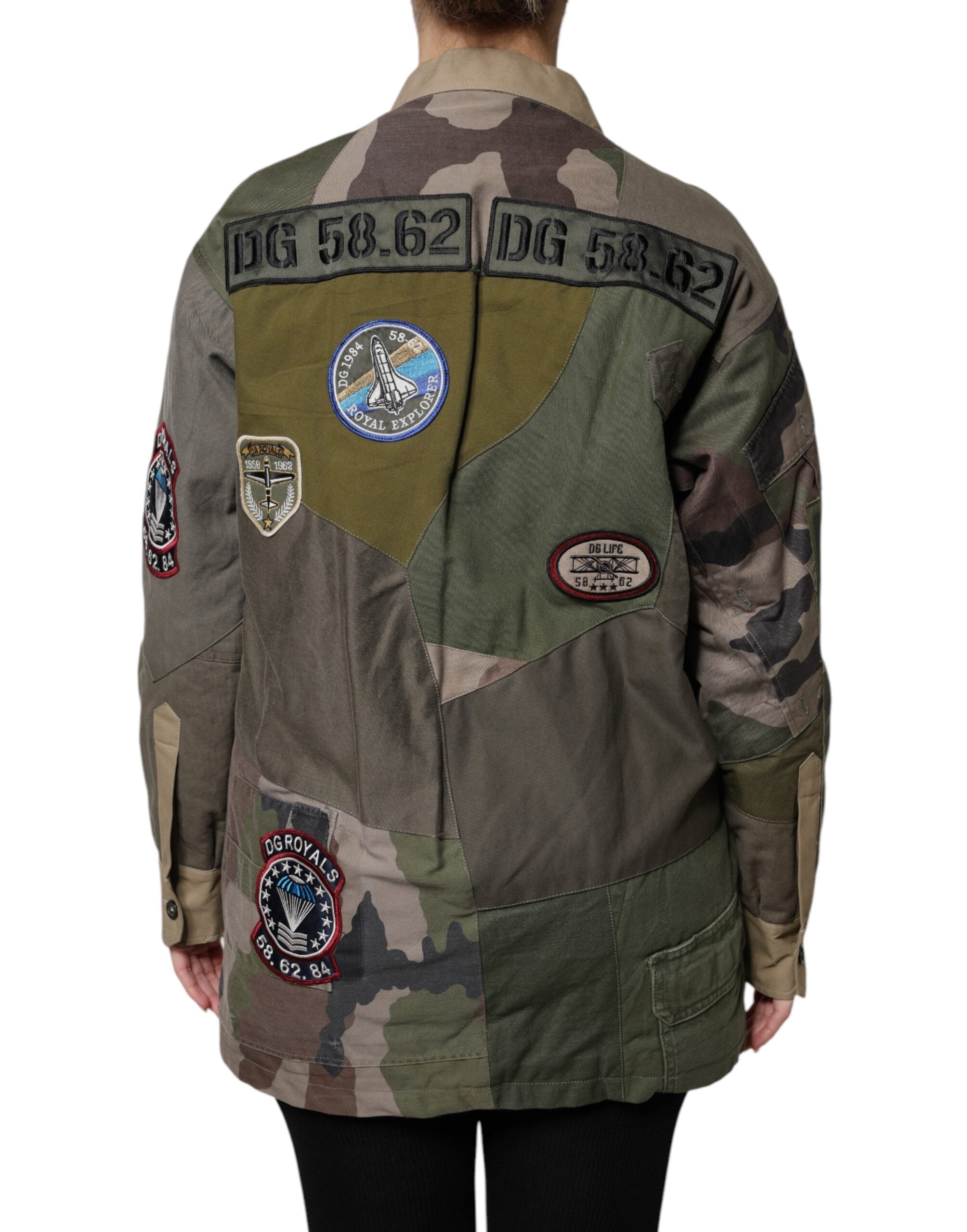 Dolce & Gabbana Militärgrüne Baumwoll-Down-Jacke mit Knöpfen