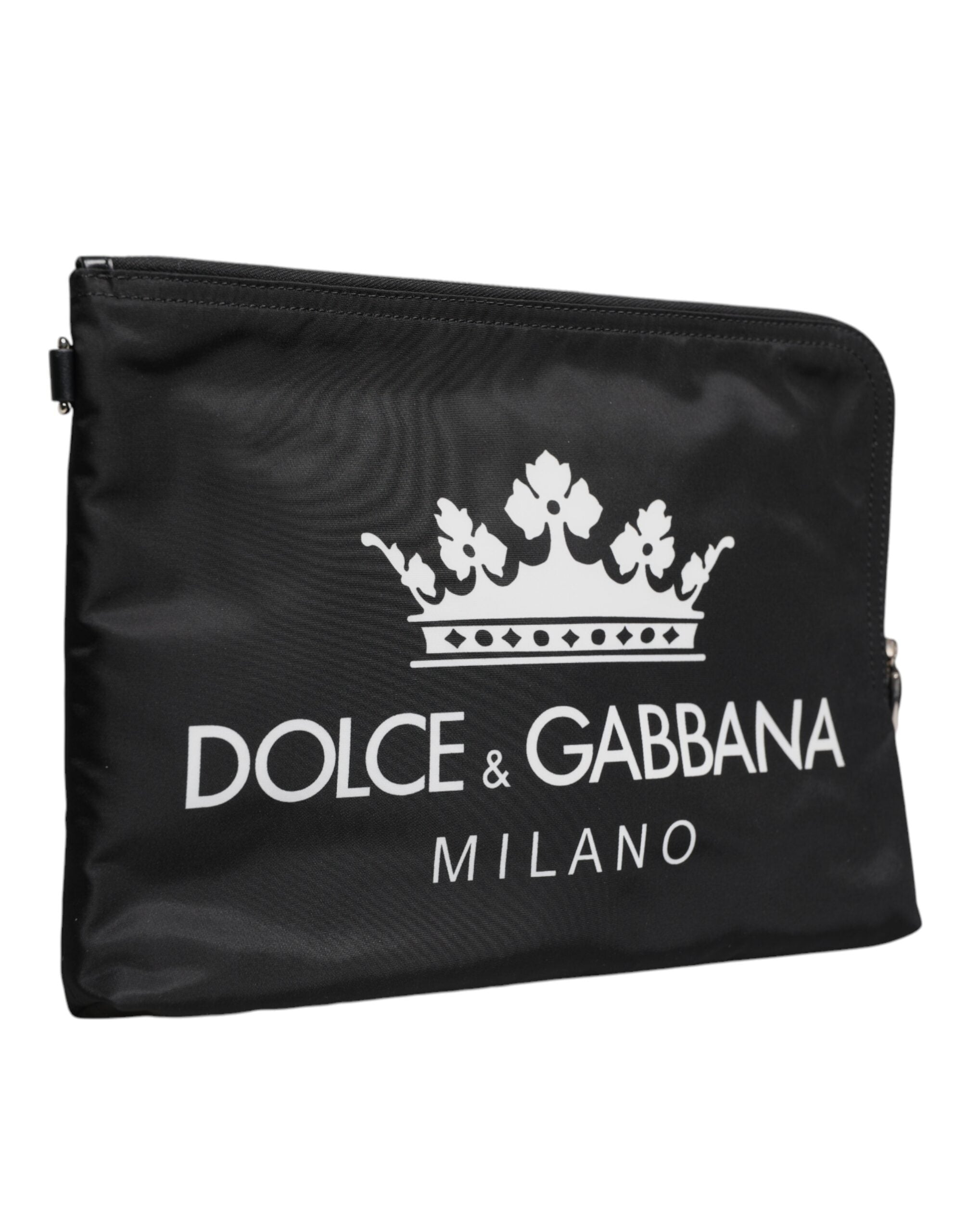 Dolce & Gabbana Schwarze Clutch aus Nylon mit DG Milano-Print