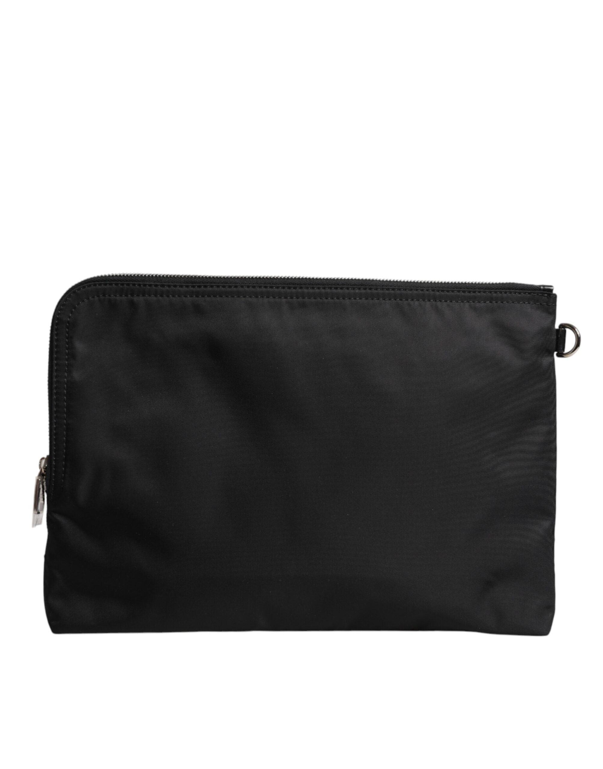 Dolce & Gabbana Schwarze Clutch aus Nylon mit DG Milano-Print