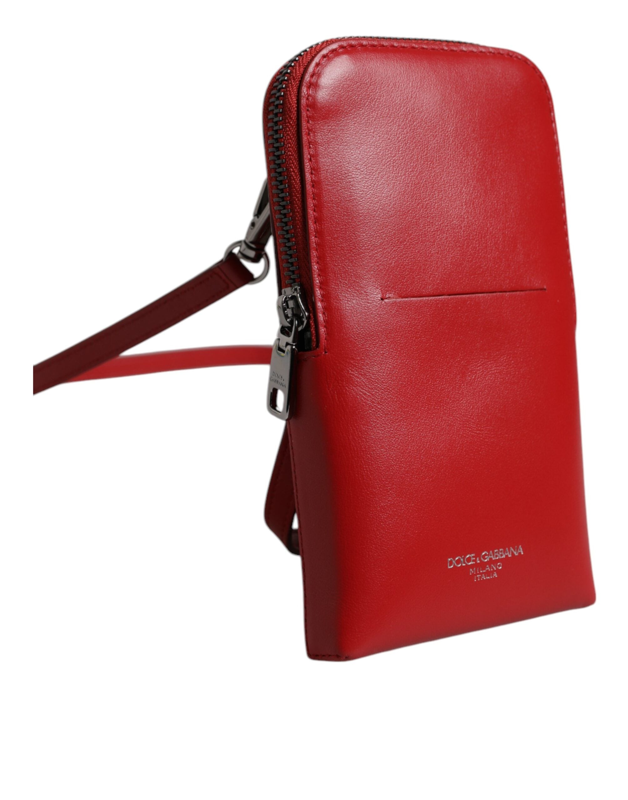 Geantă Dolce & Gabbana din piele roșie cu bandă de telefon și curea crossbody