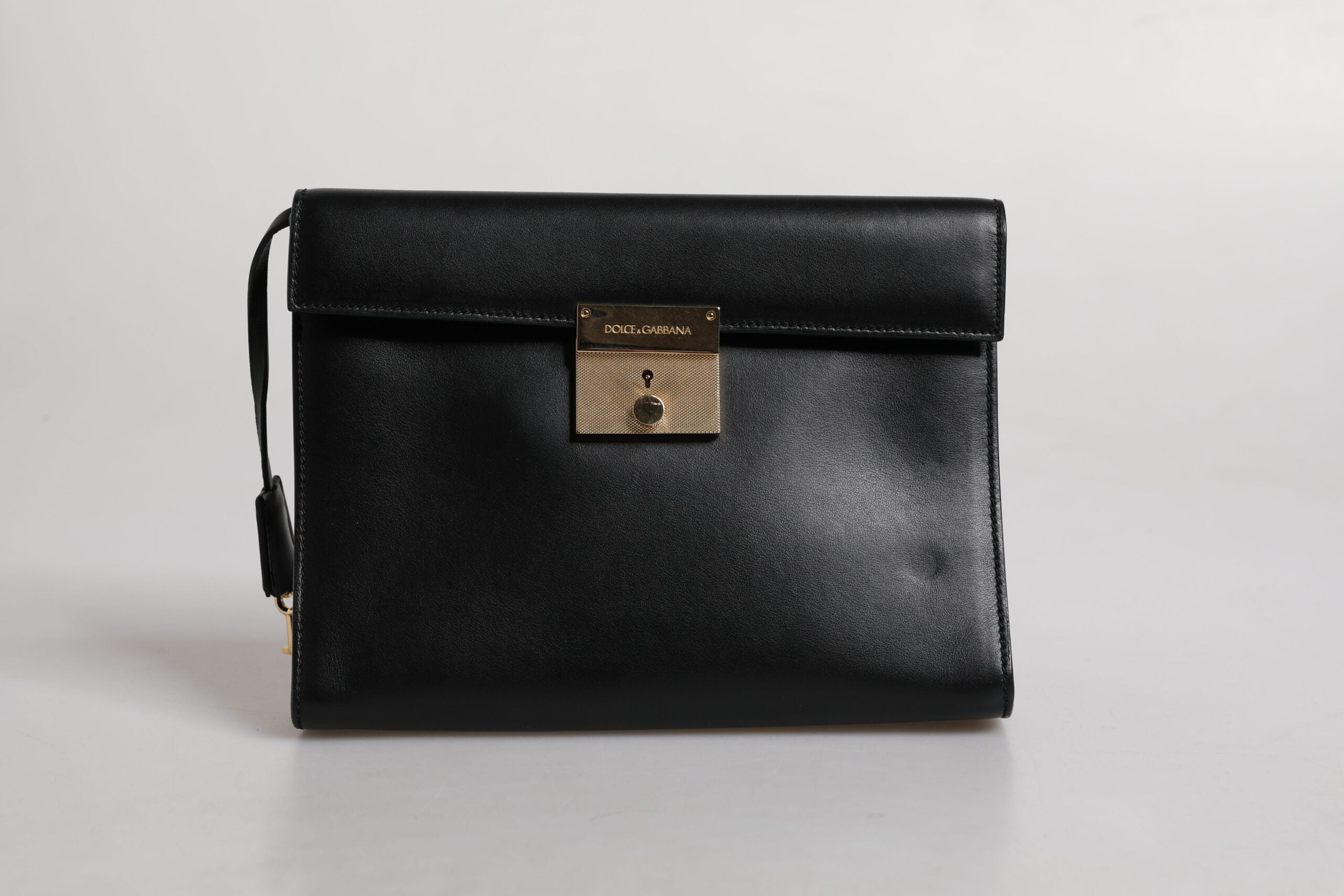 Dolce & Gabbana – Dokumenten-Aktentasche aus schwarzem Leder mit Logo-Schild