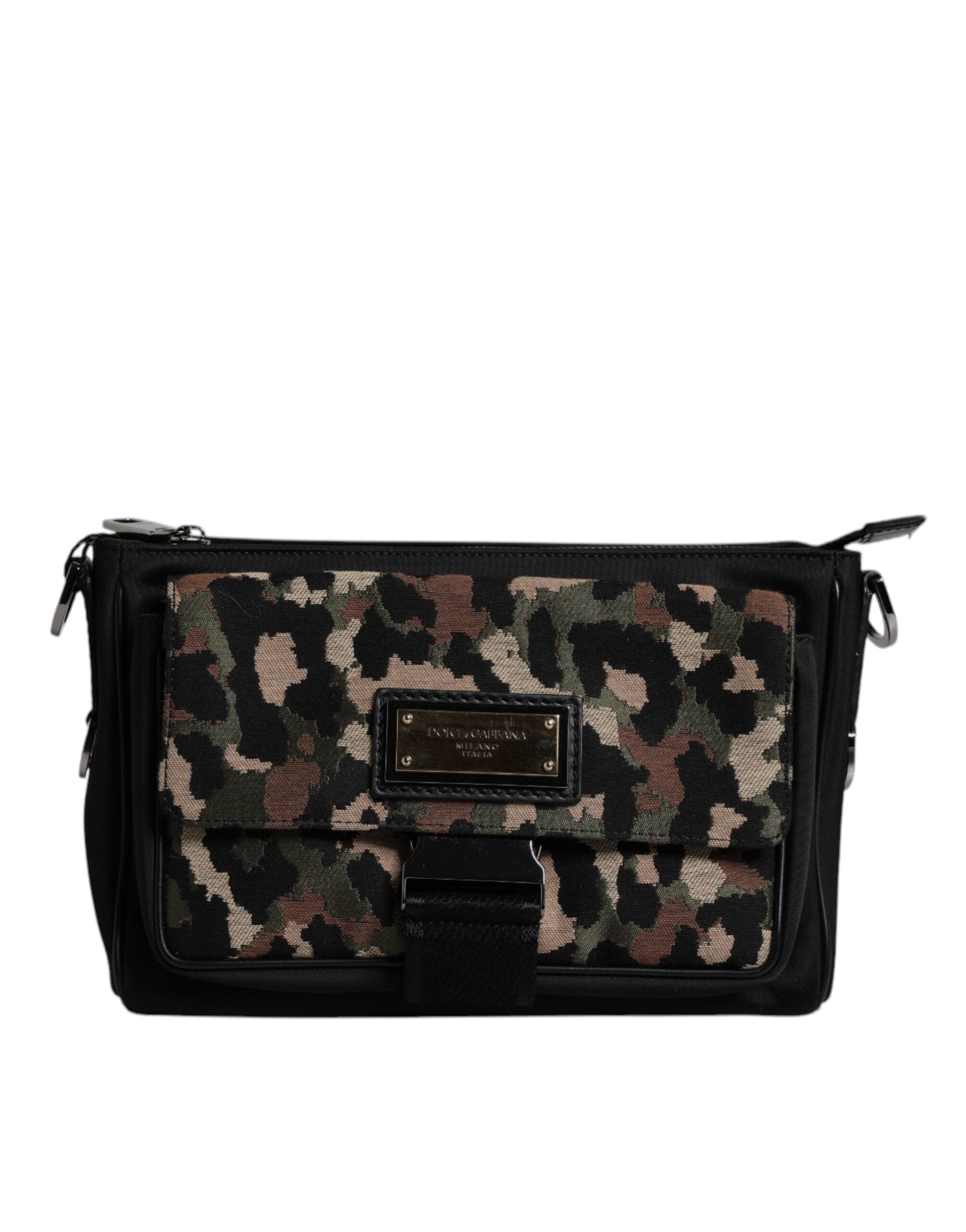 Dolce & Gabbana – Mehrfarbige Umhängetasche aus Jacquard mit Leopardenmuster