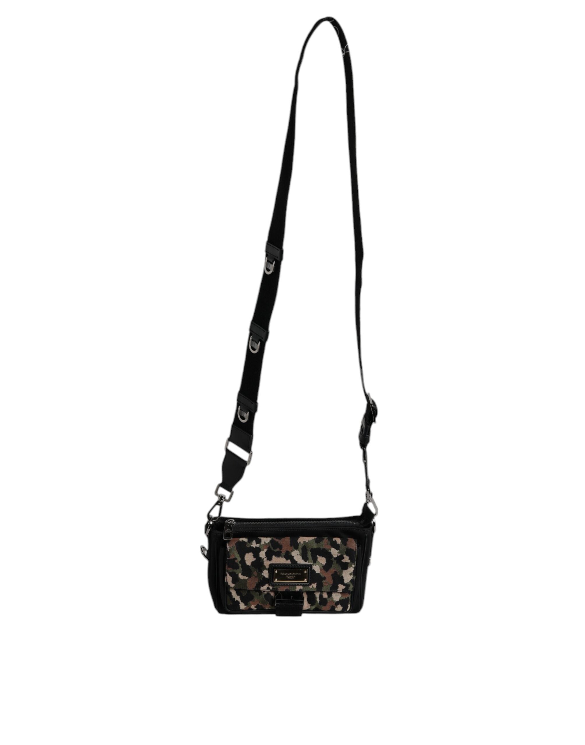 Dolce & Gabbana – Mehrfarbige Umhängetasche aus Jacquard mit Leopardenmuster
