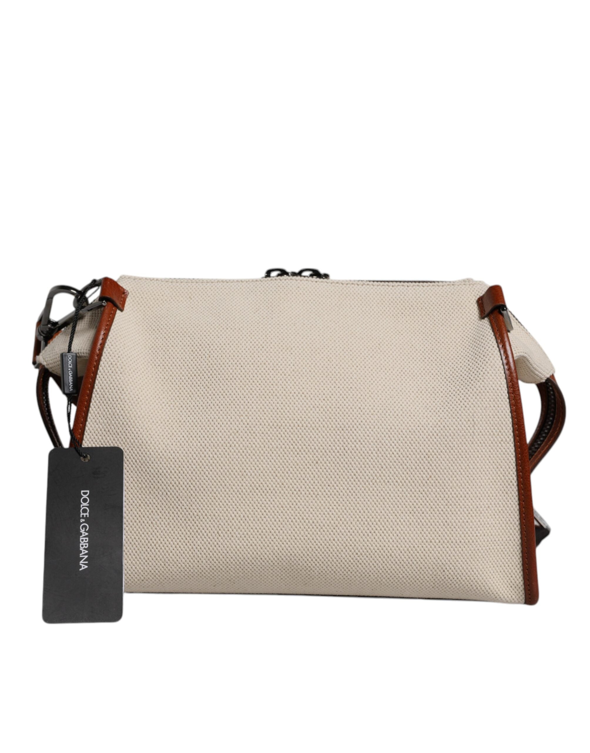 Dolce & Gabbana Beige Braune Duffle-Umhängetasche aus Baumwollleder