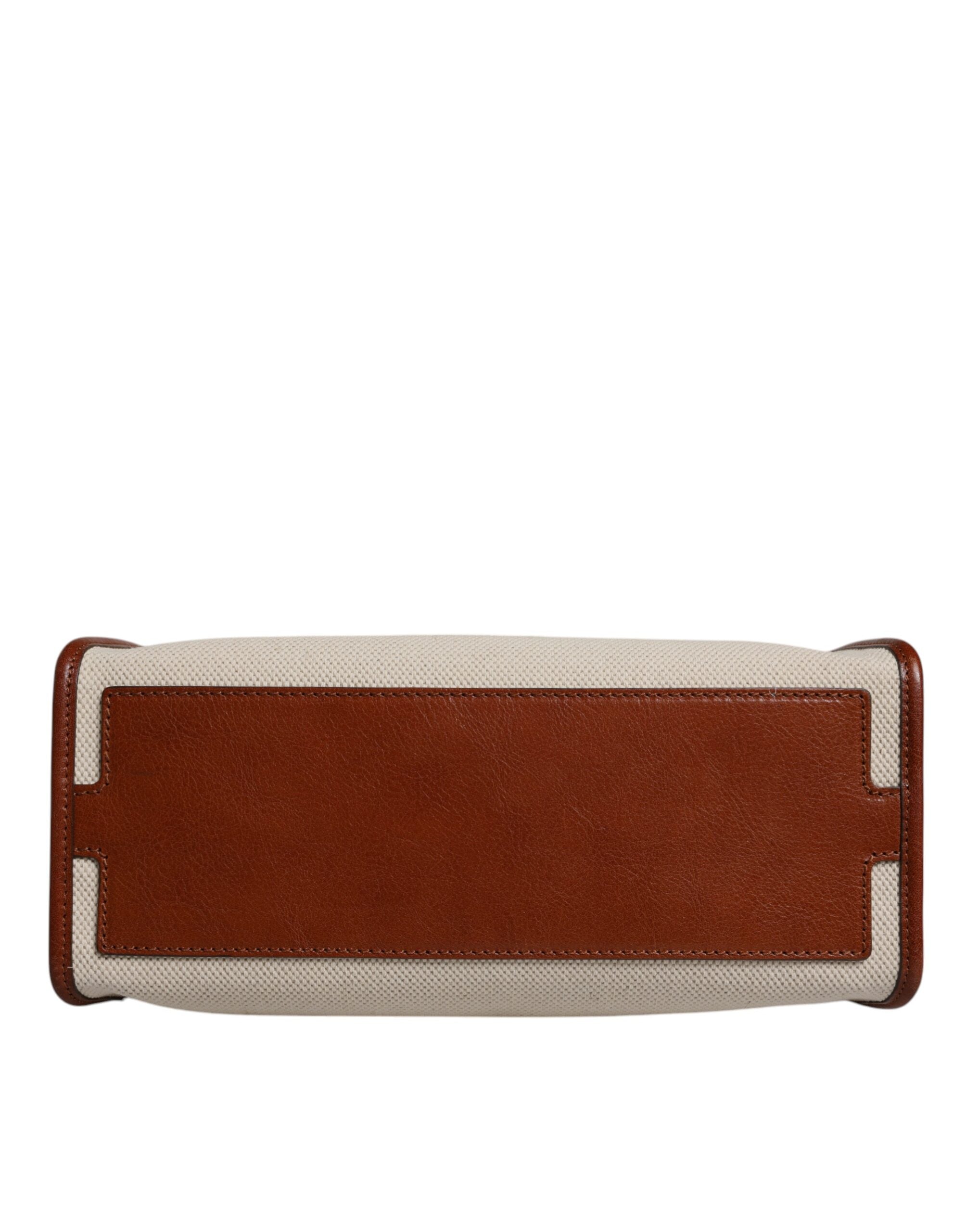 Dolce & Gabbana Beige Braune Duffle-Umhängetasche aus Baumwollleder