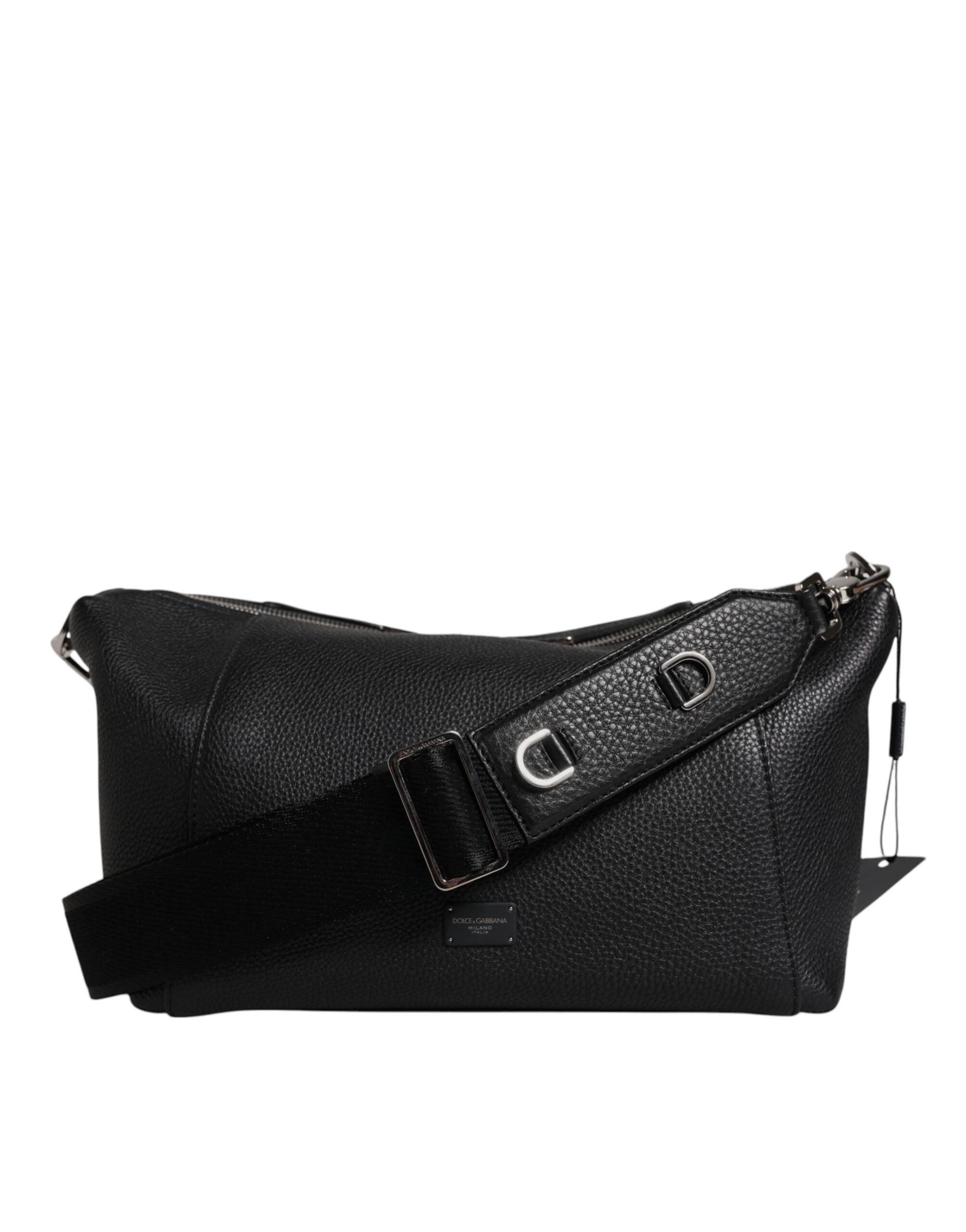 Geantă crossbody de umăr Dolce & Gabbana din piele neagră cu placă cu logo
