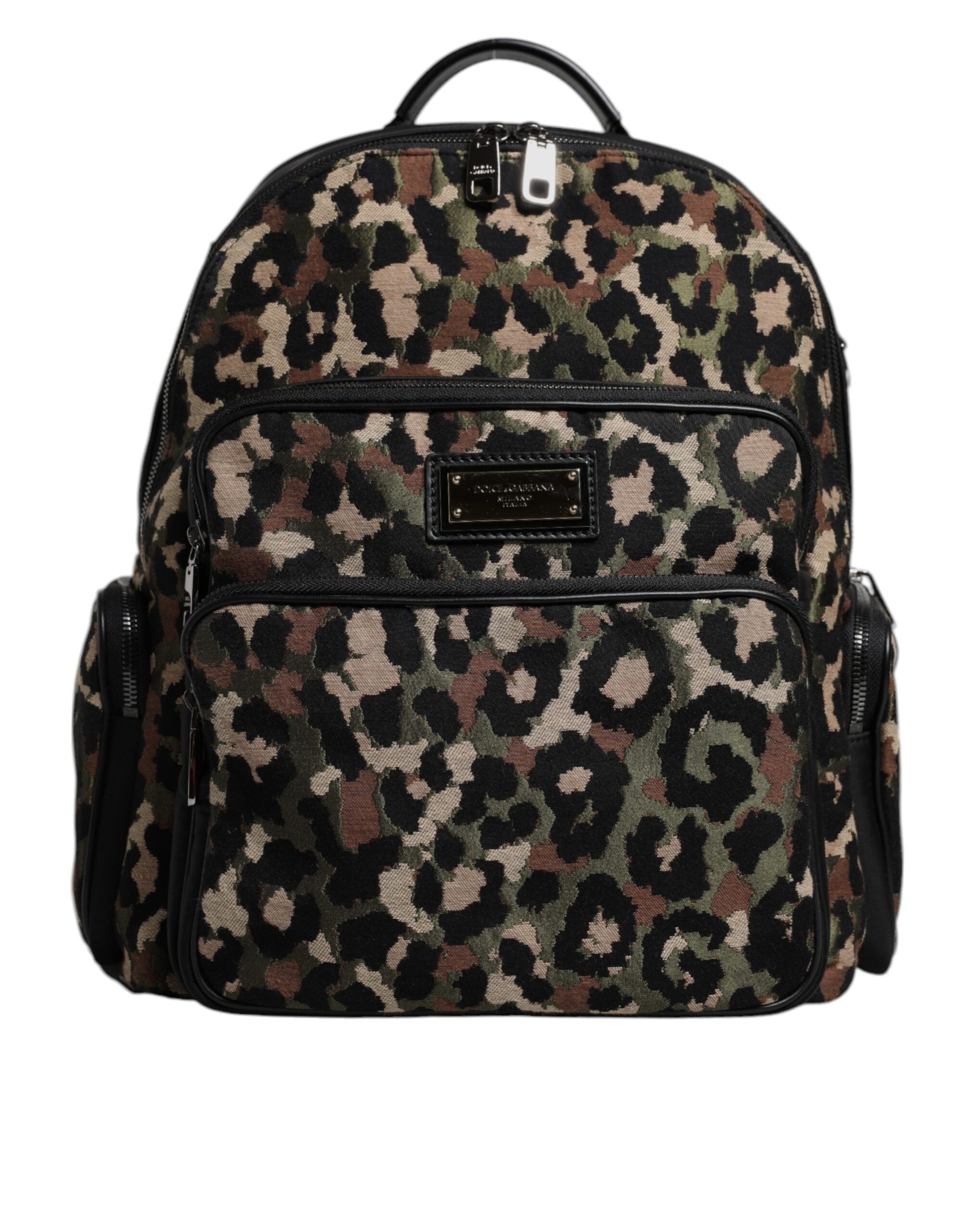 Dolce & Gabbana Rucsac pentru bărbați cu imprimeu leopard multicolor și logo DG Plaque