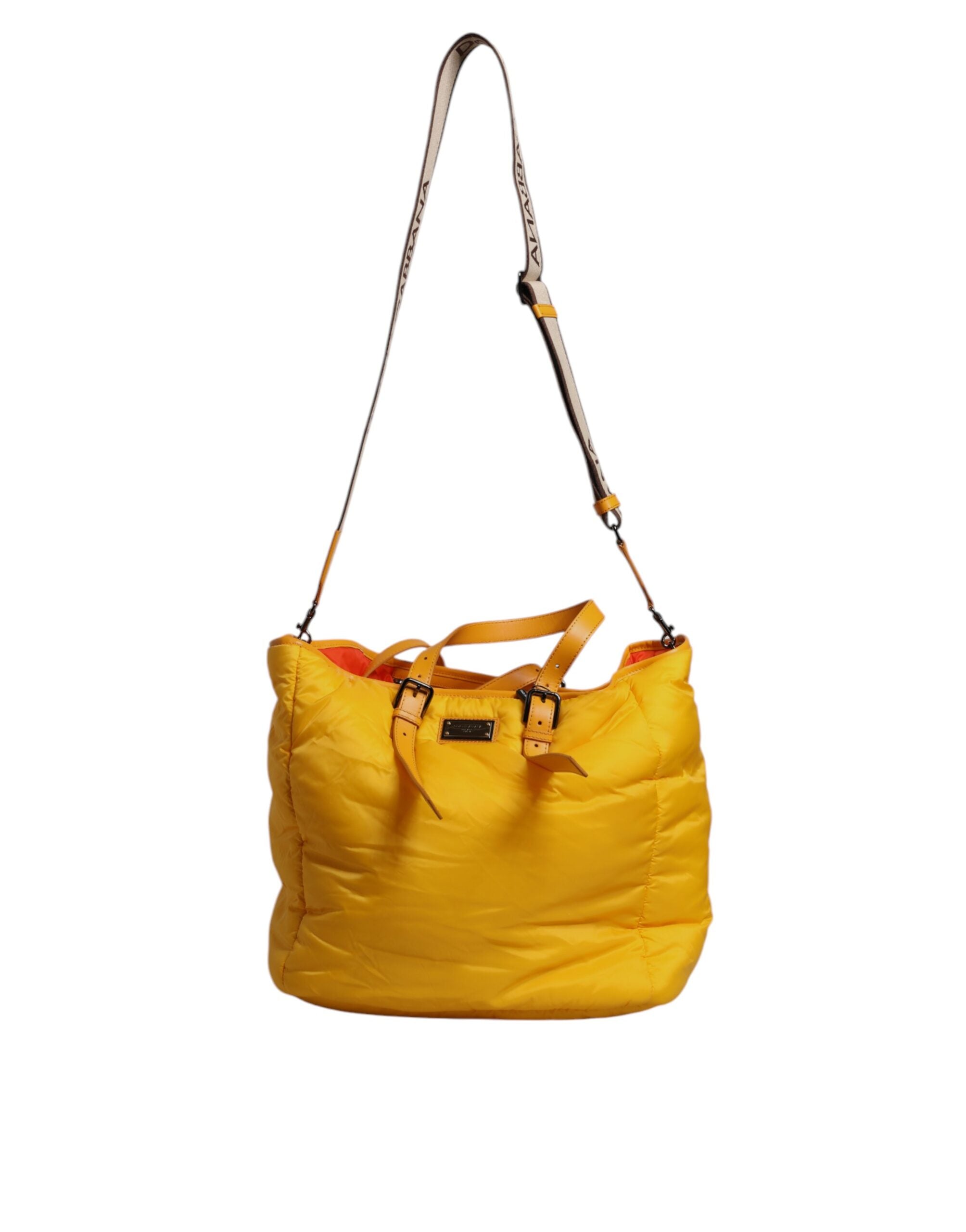 Dolce & Gabbana – Gelb-orangefarbene Reisetasche aus Nylon mit Logo-Plakette