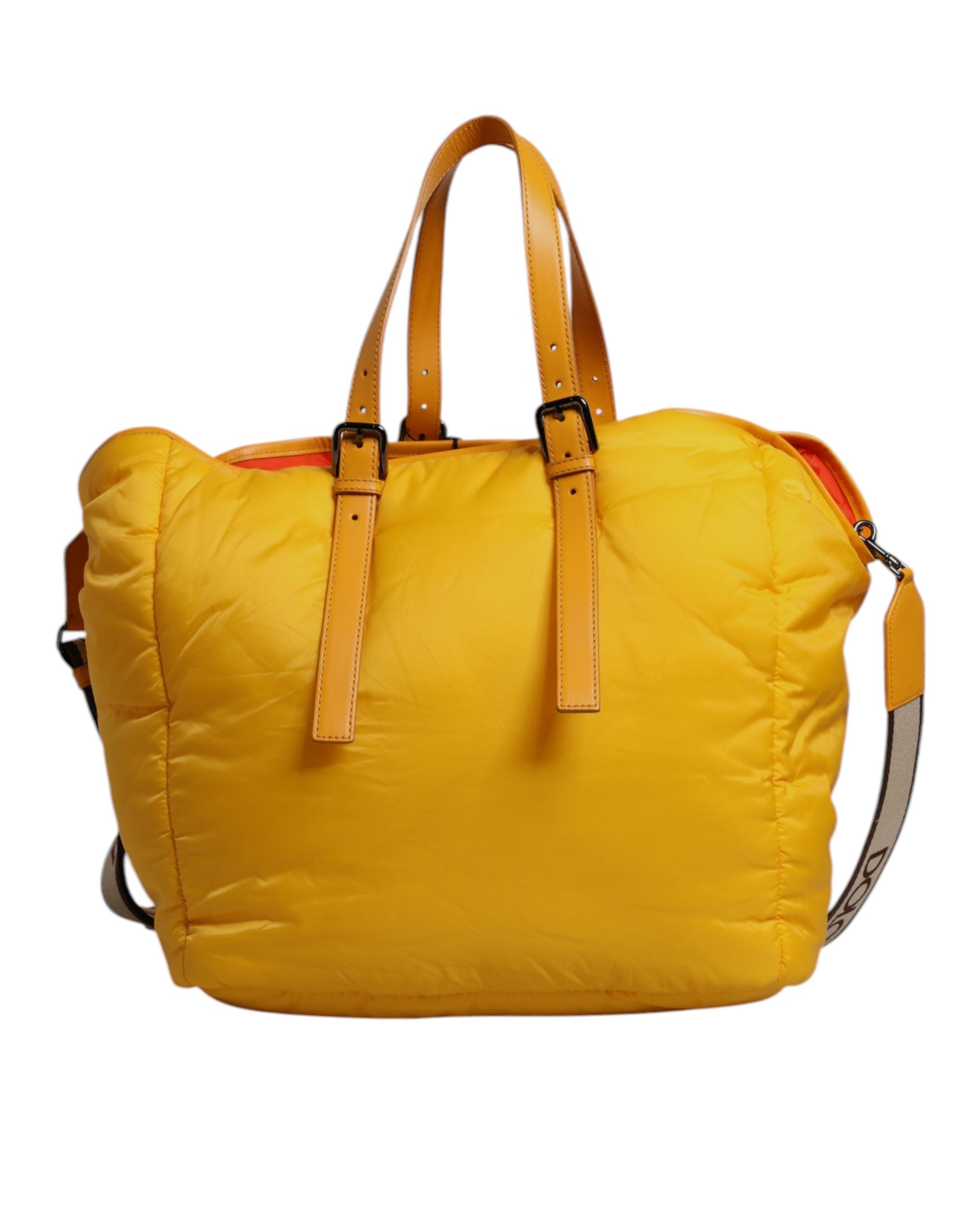 Dolce & Gabbana – Gelb-orangefarbene Reisetasche aus Nylon mit Logo-Plakette