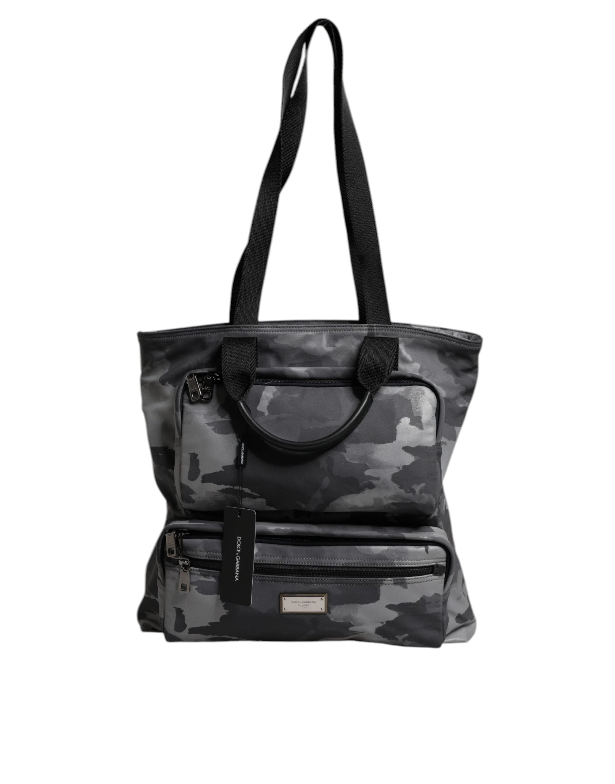 Geantă tote Dolce & Gabbana din bumbac gri camo cu compartimente multiple