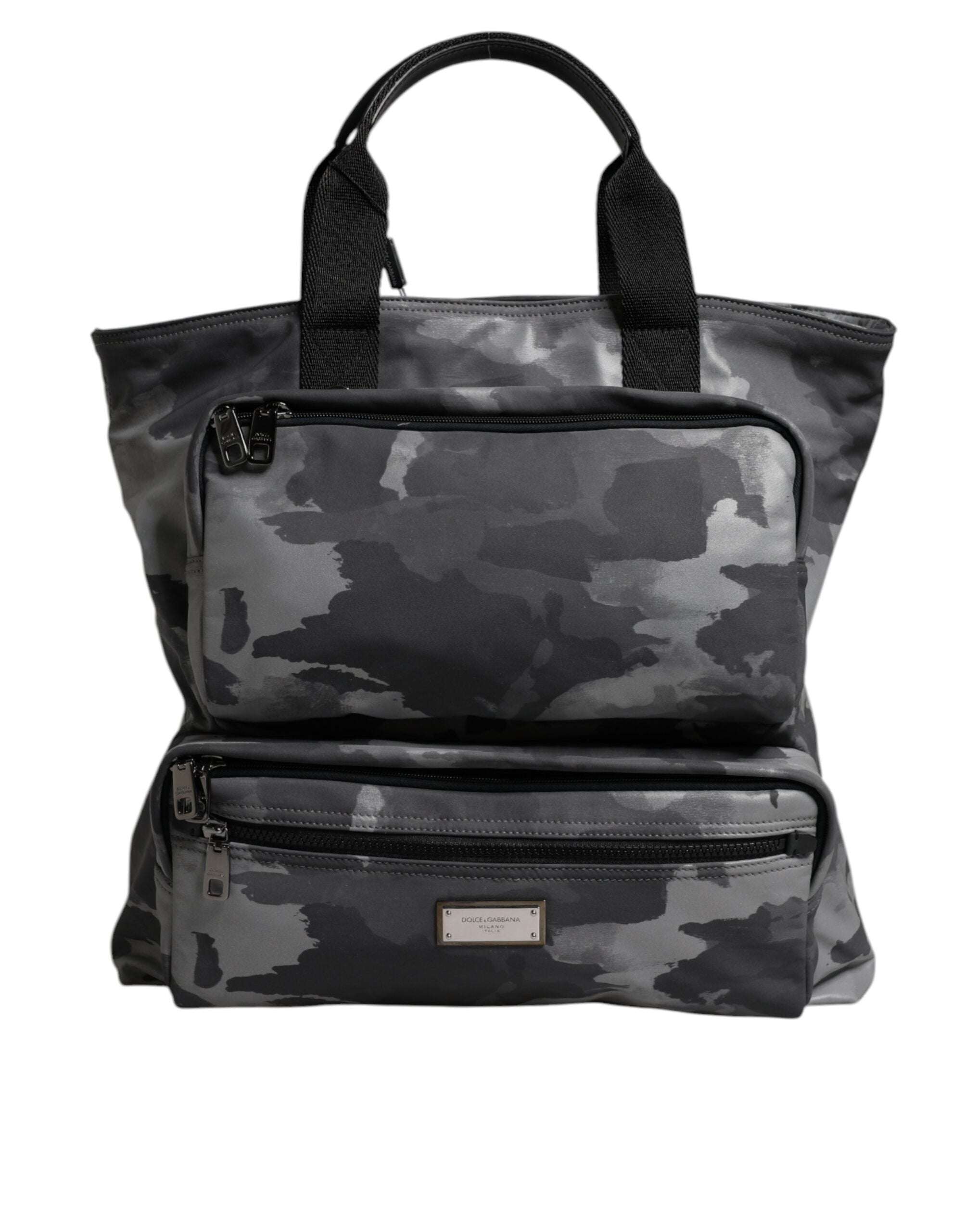 Geantă tote Dolce & Gabbana din bumbac gri camo cu compartimente multiple
