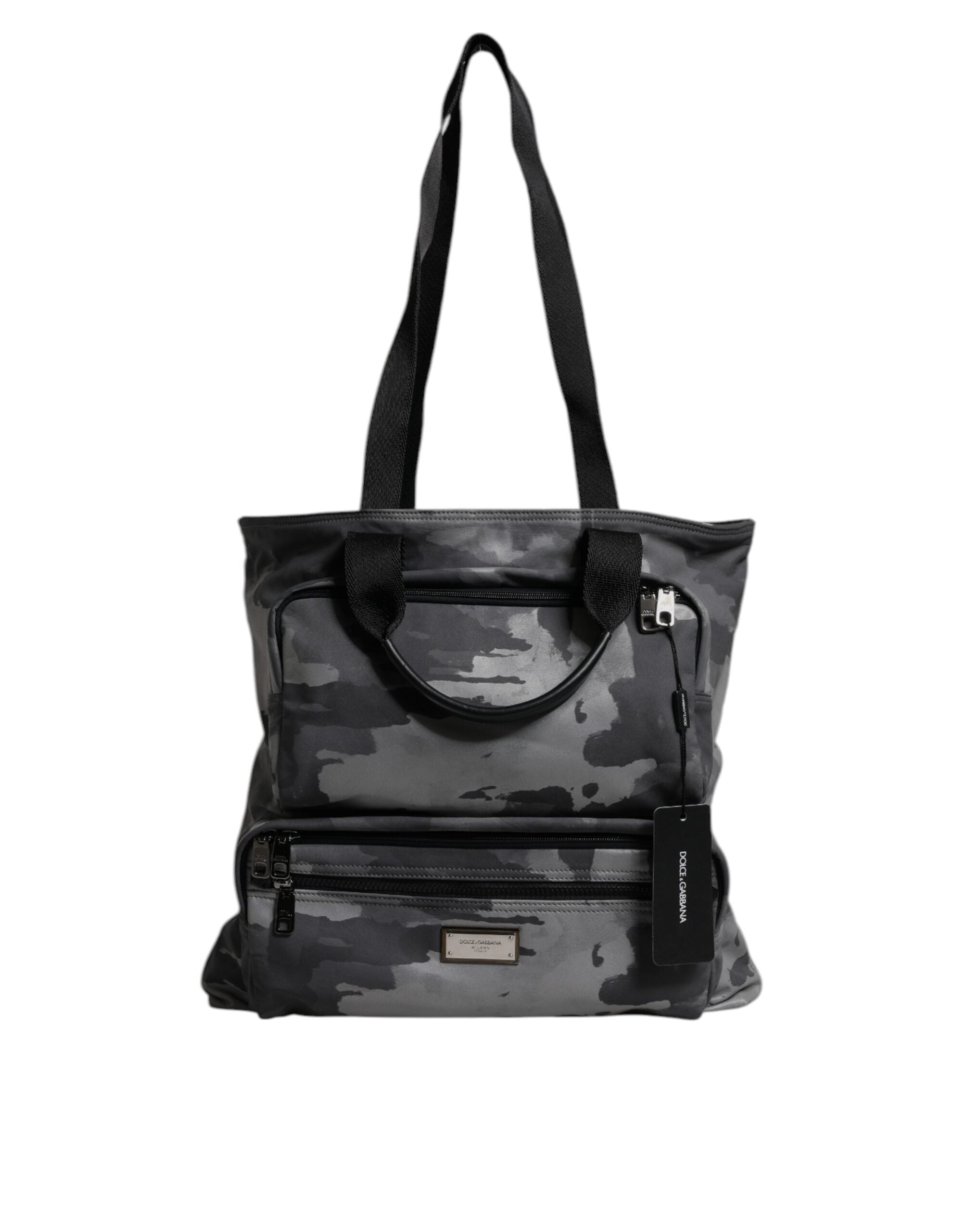 Geantă tote Dolce & Gabbana din bumbac gri camo cu compartimente multiple